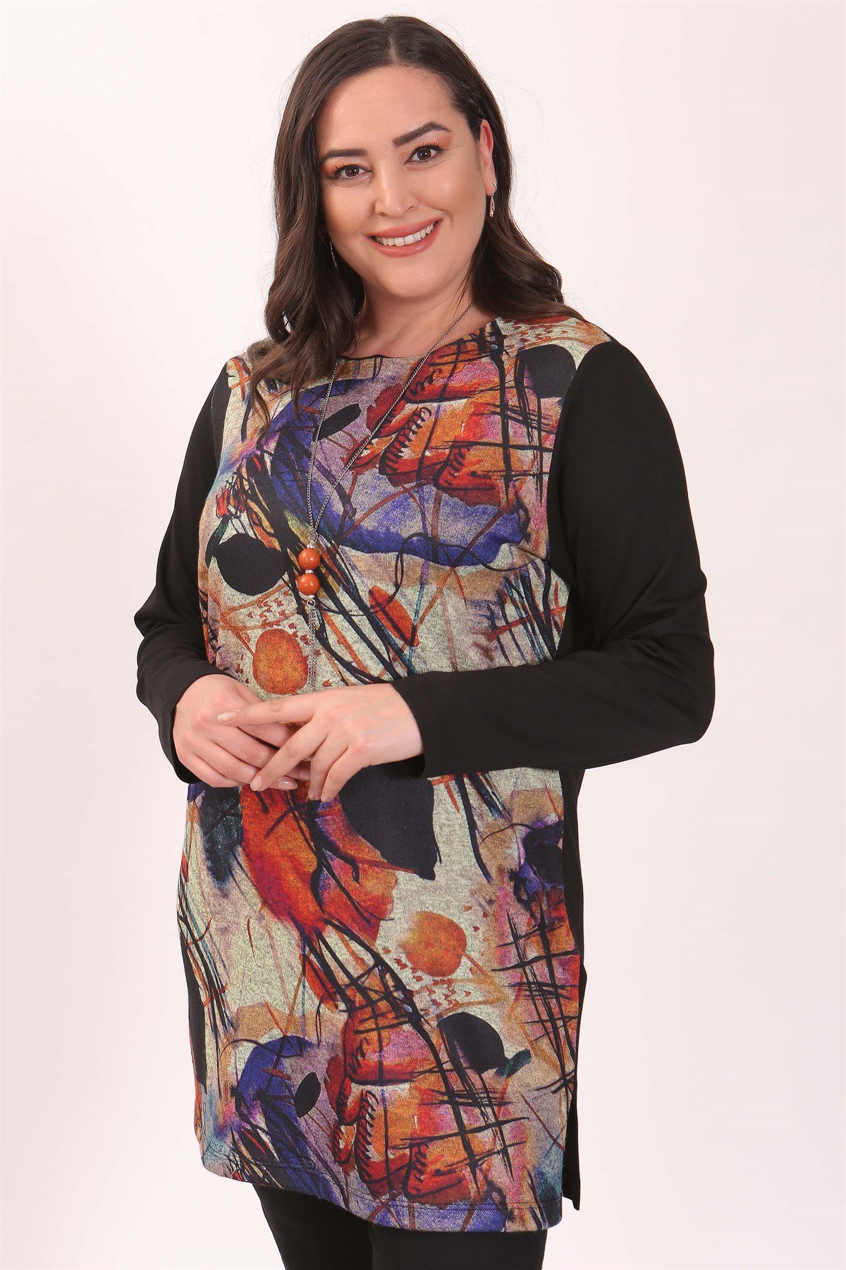 Büyük Beden Batik Desen Mor Tunik
