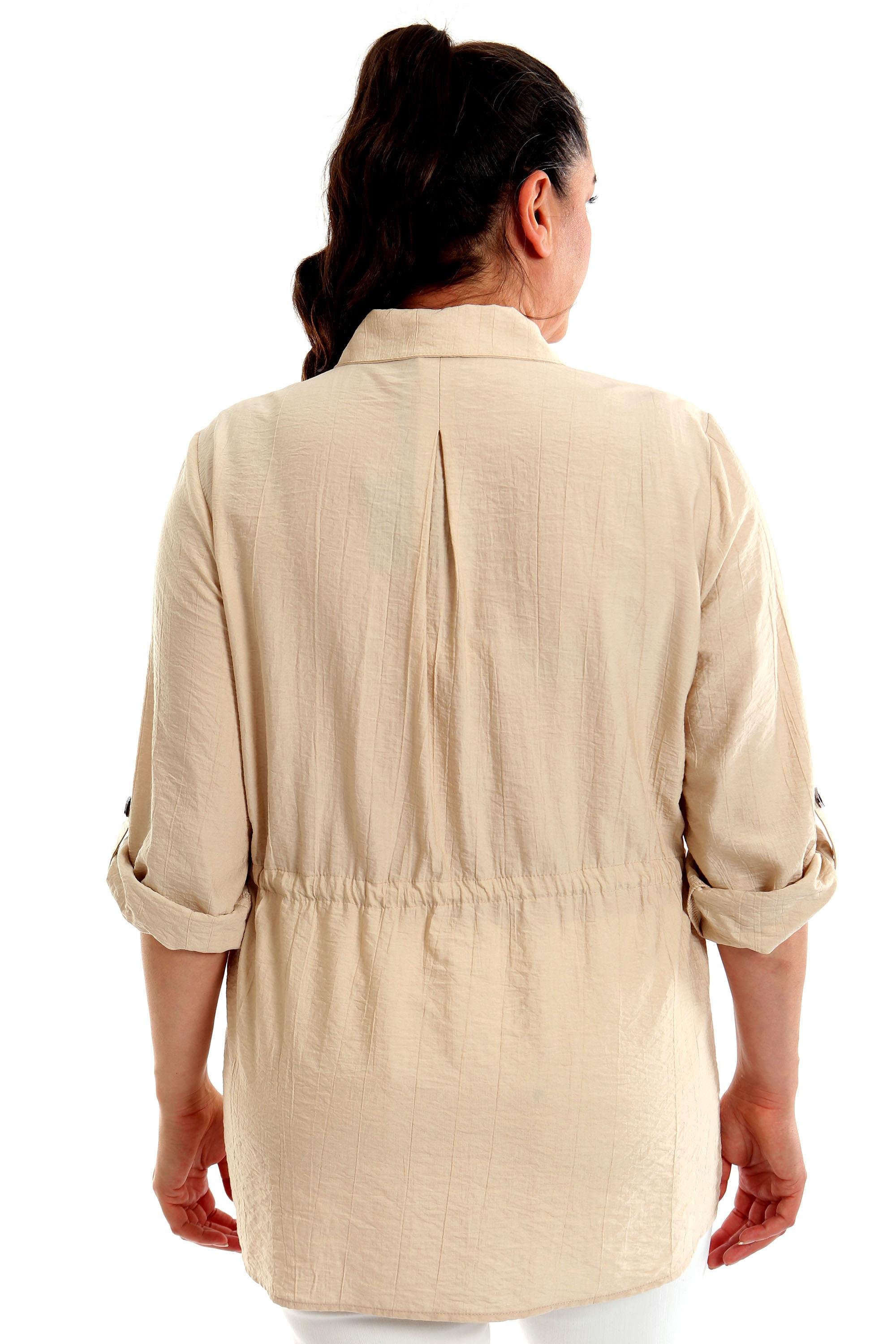 Büyük Beden Belden Bağcıklı Cepli Taş Ceket