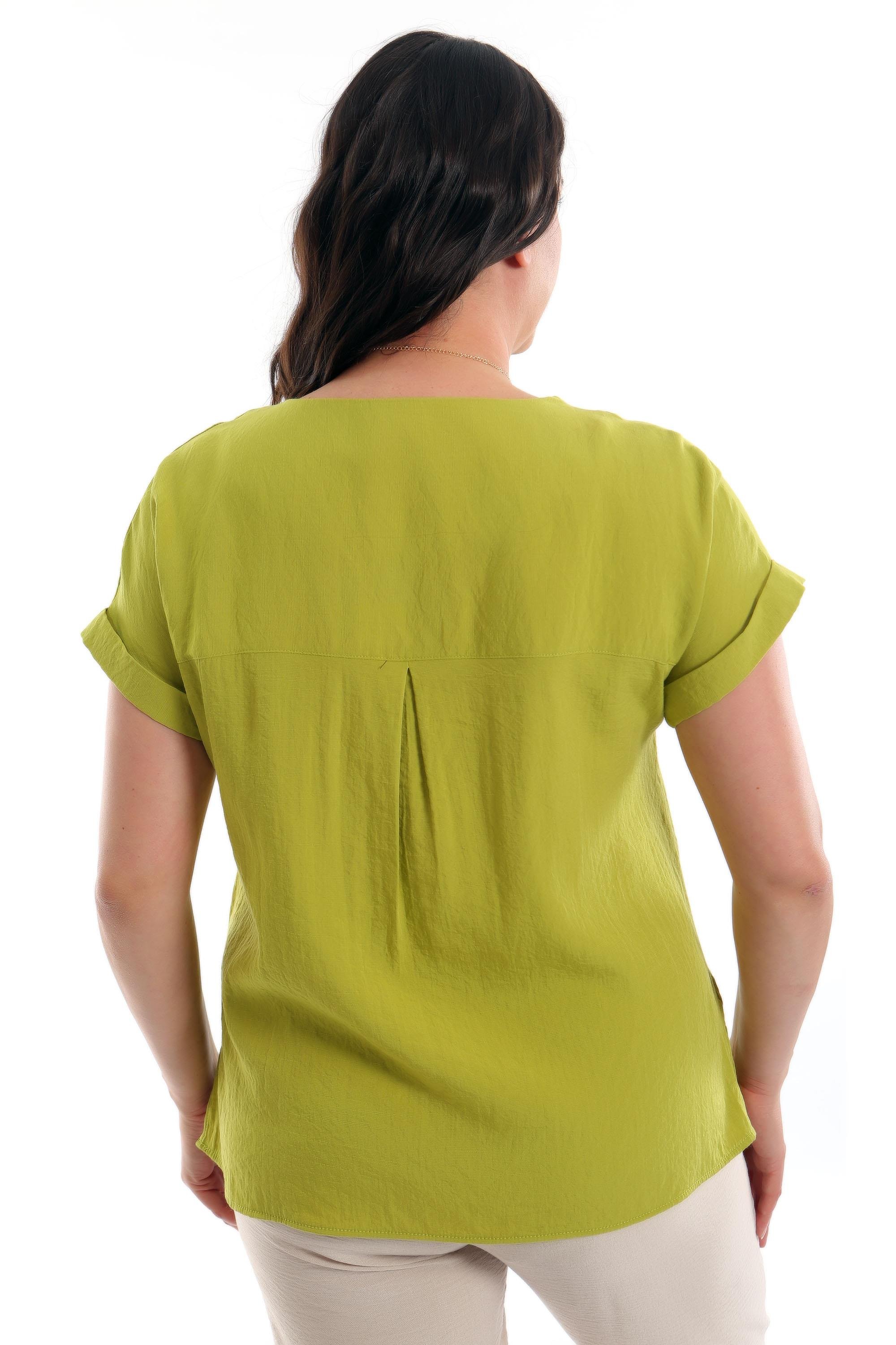 Büyük Beden Düşük kol Basic Fıstık Yeşili Bluz