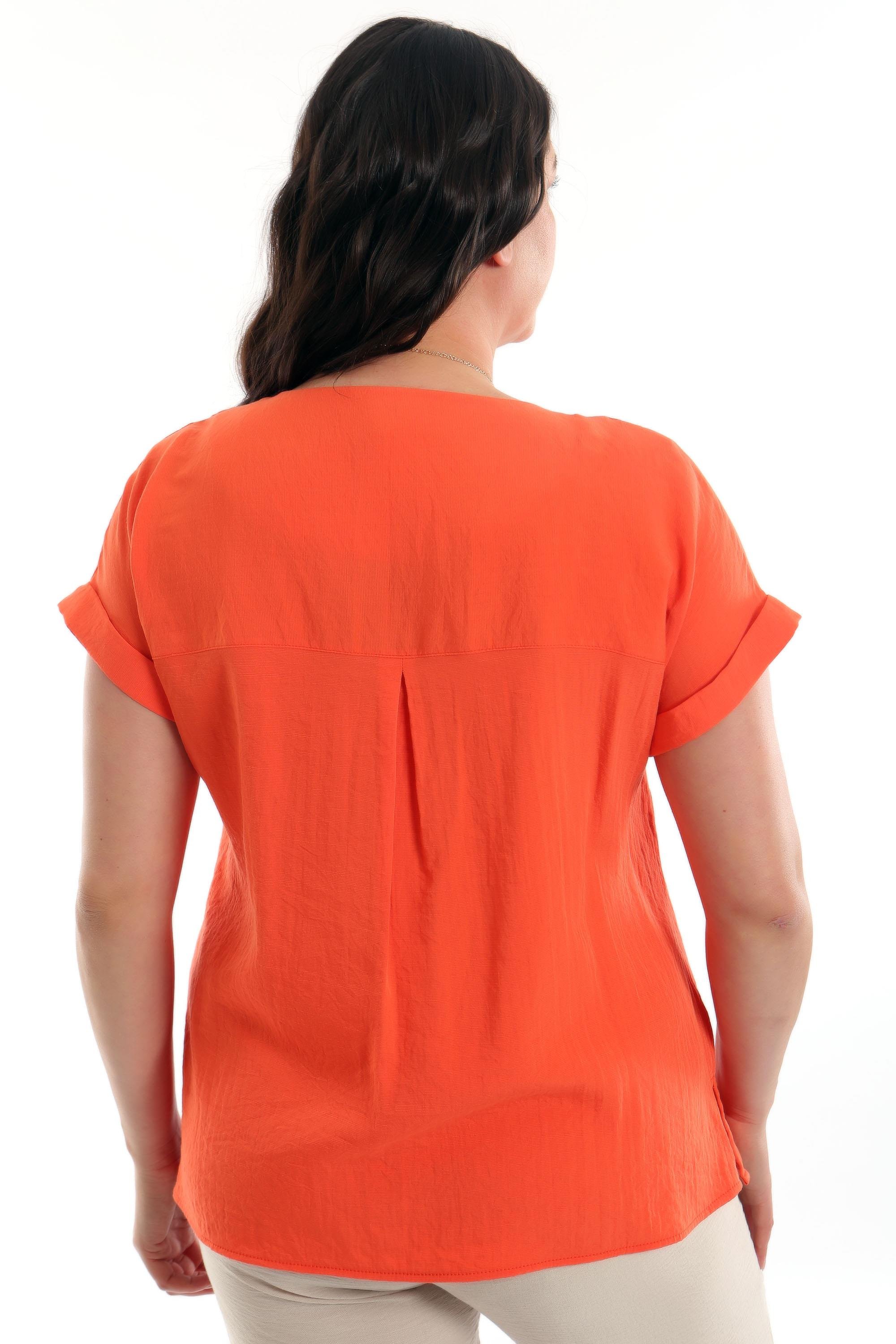 Büyük Beden Düşük kol Basic Oranj Bluz