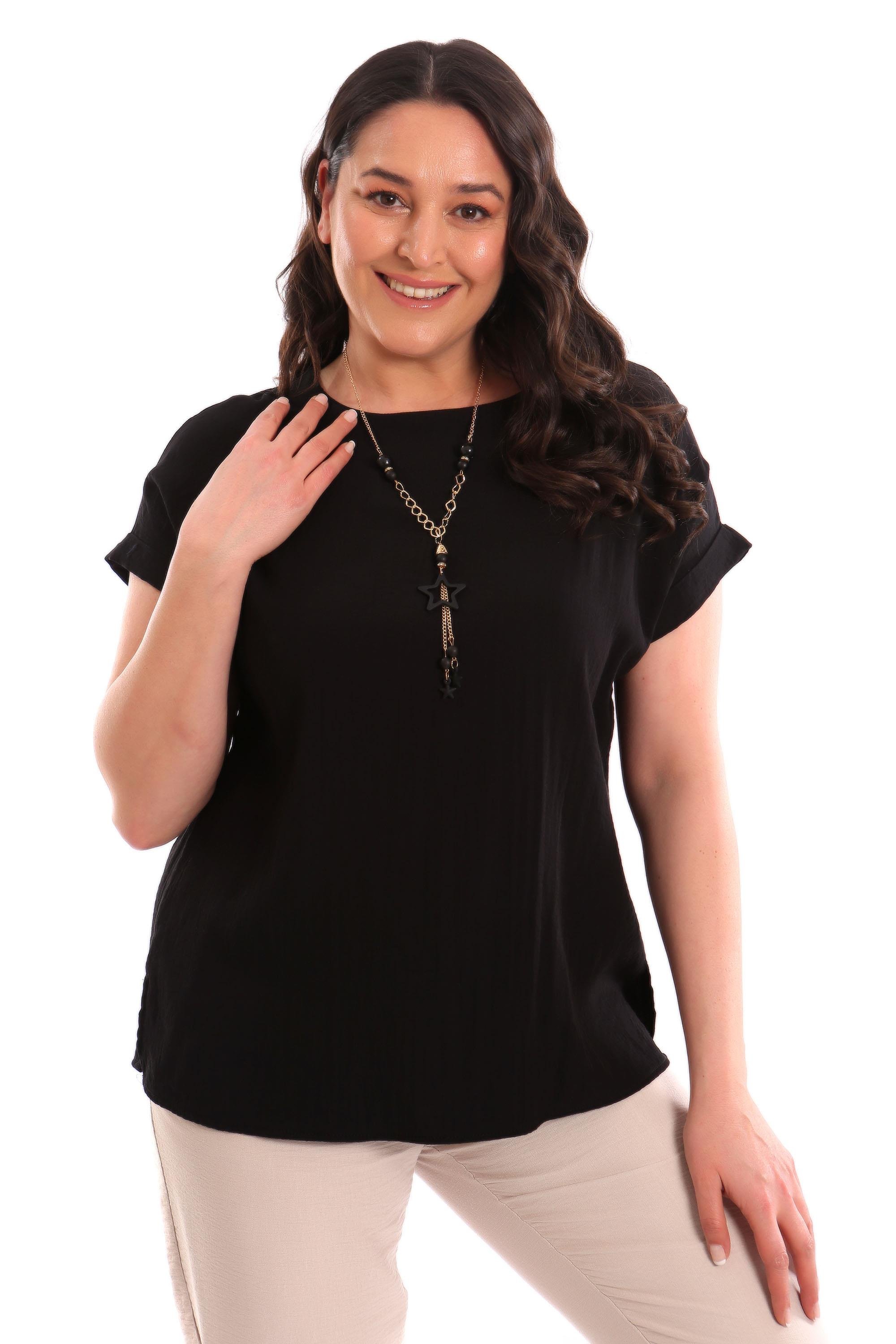 Büyük Beden Düşük kol Basic Siyah Bluz