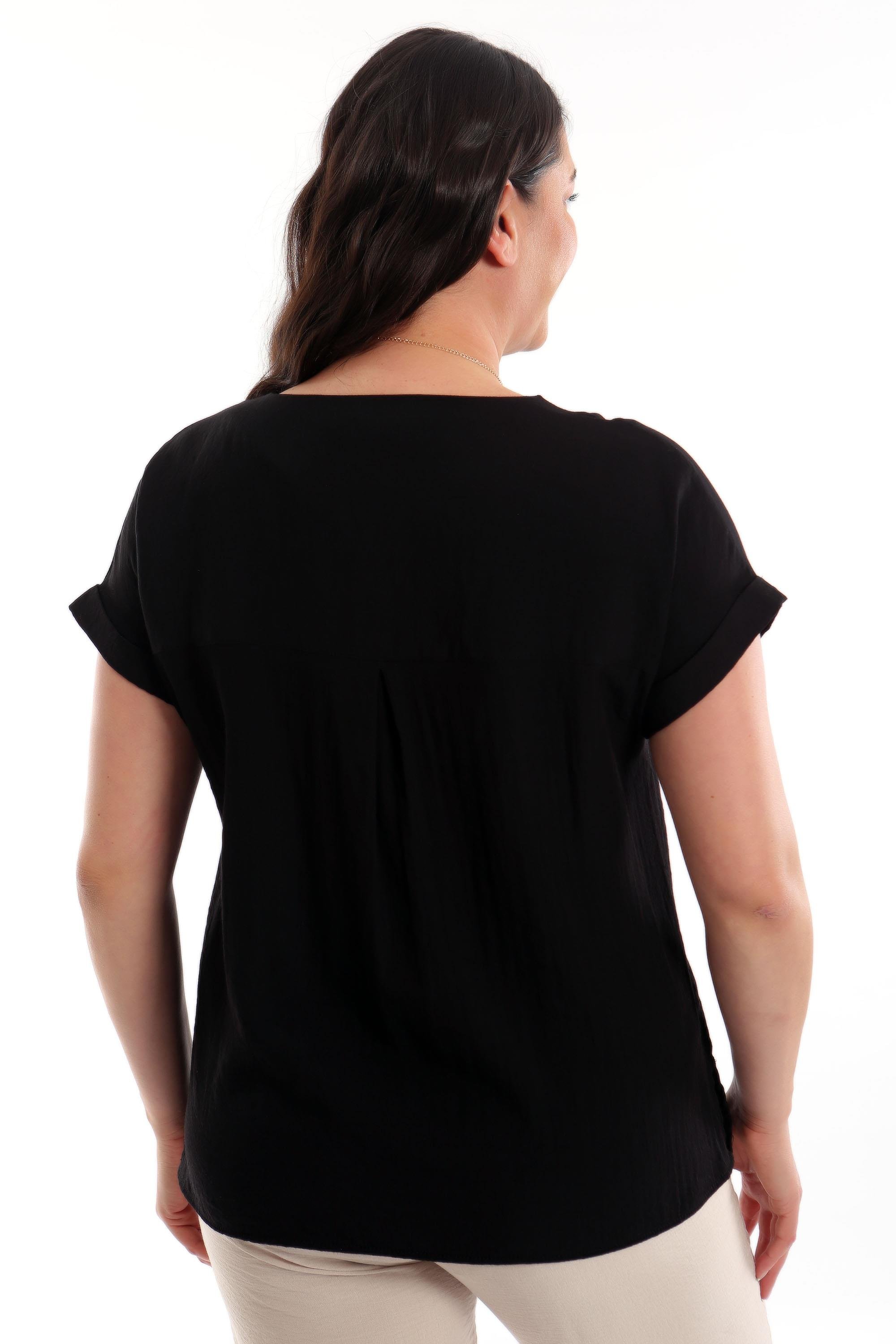 Büyük Beden Düşük kol Basic Siyah Bluz