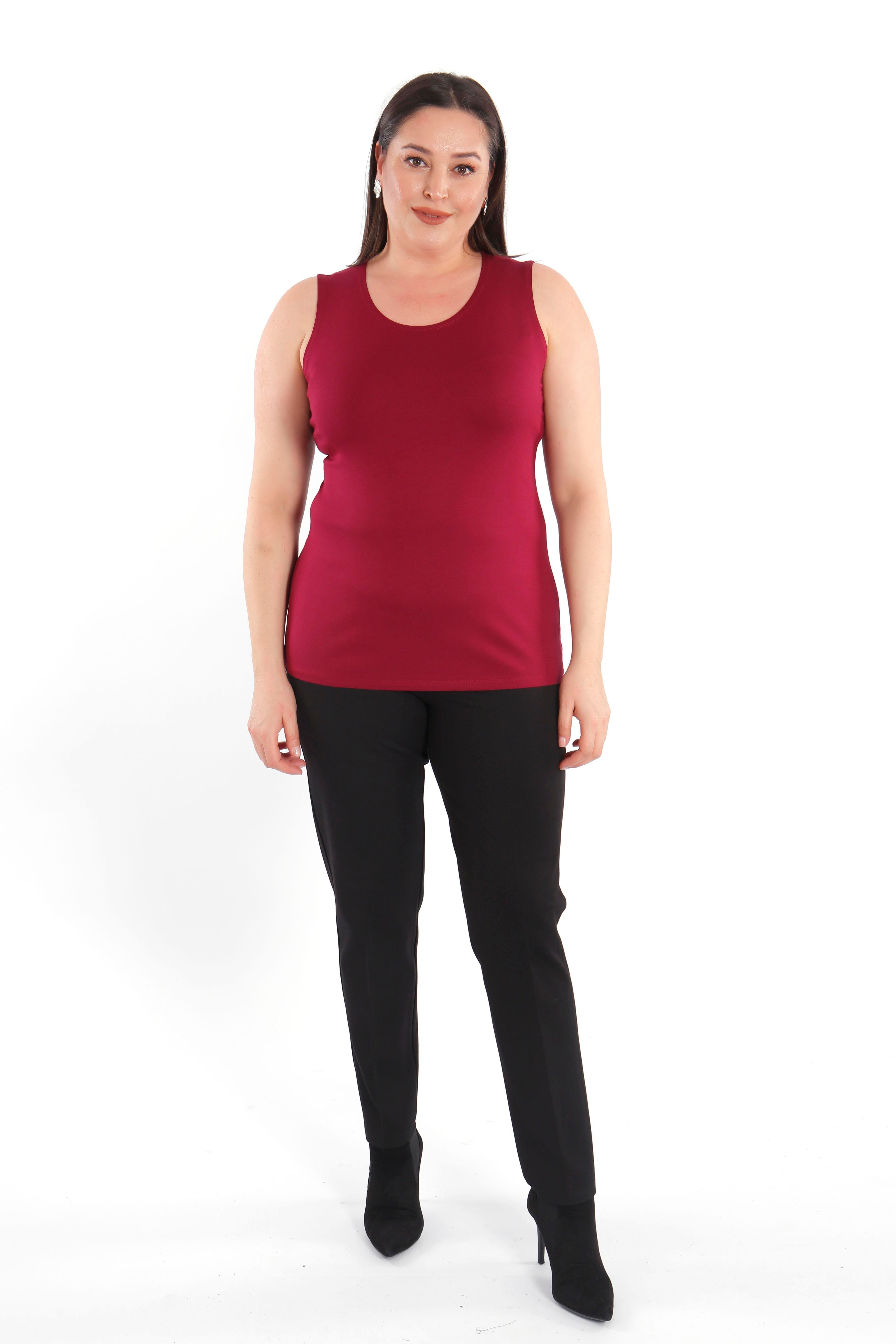 Büyük beden Geniş Askılı Basic Bordo Bluz (T-shirt)