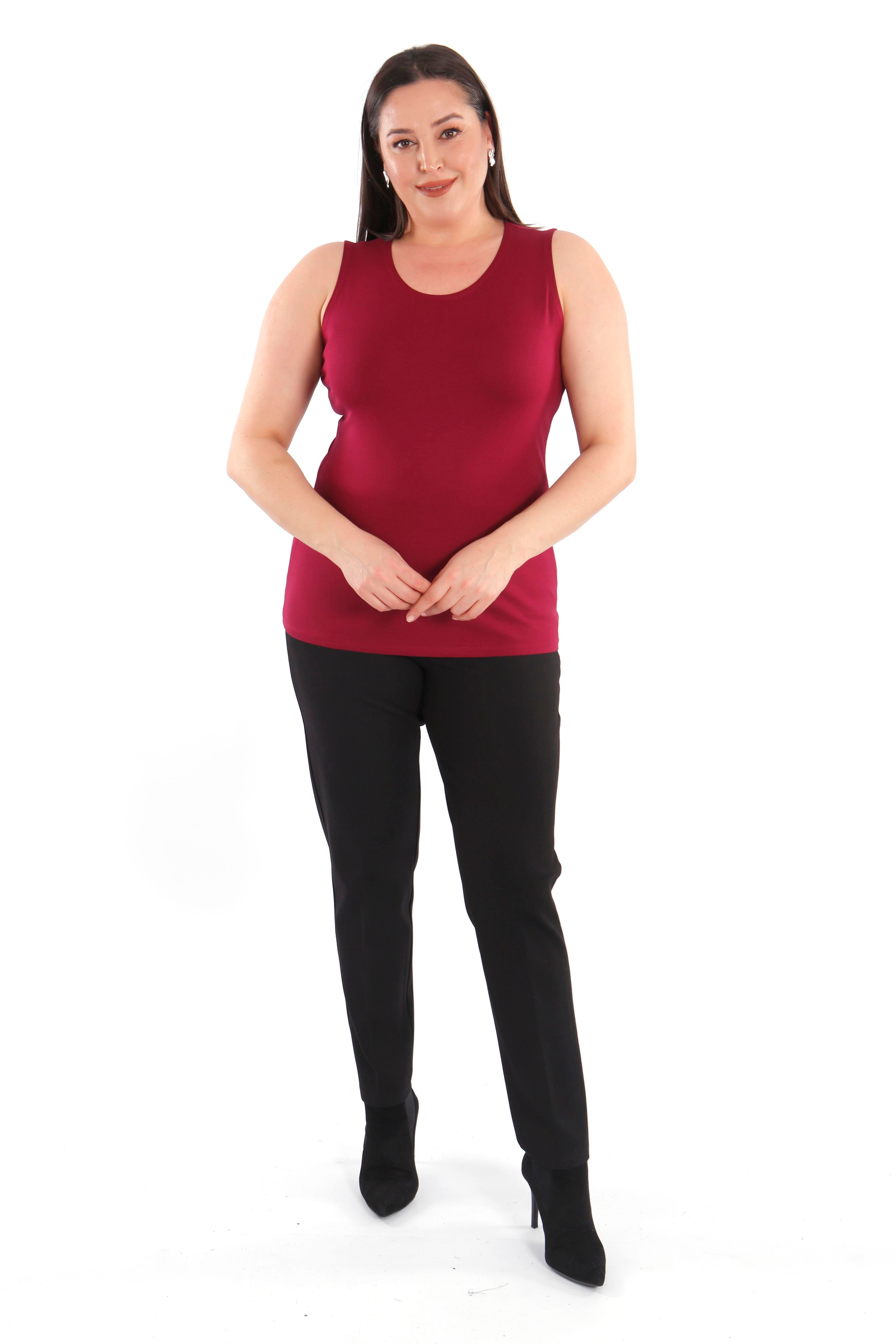 Büyük beden Geniş Askılı Basic Bordo Bluz (T-shirt)