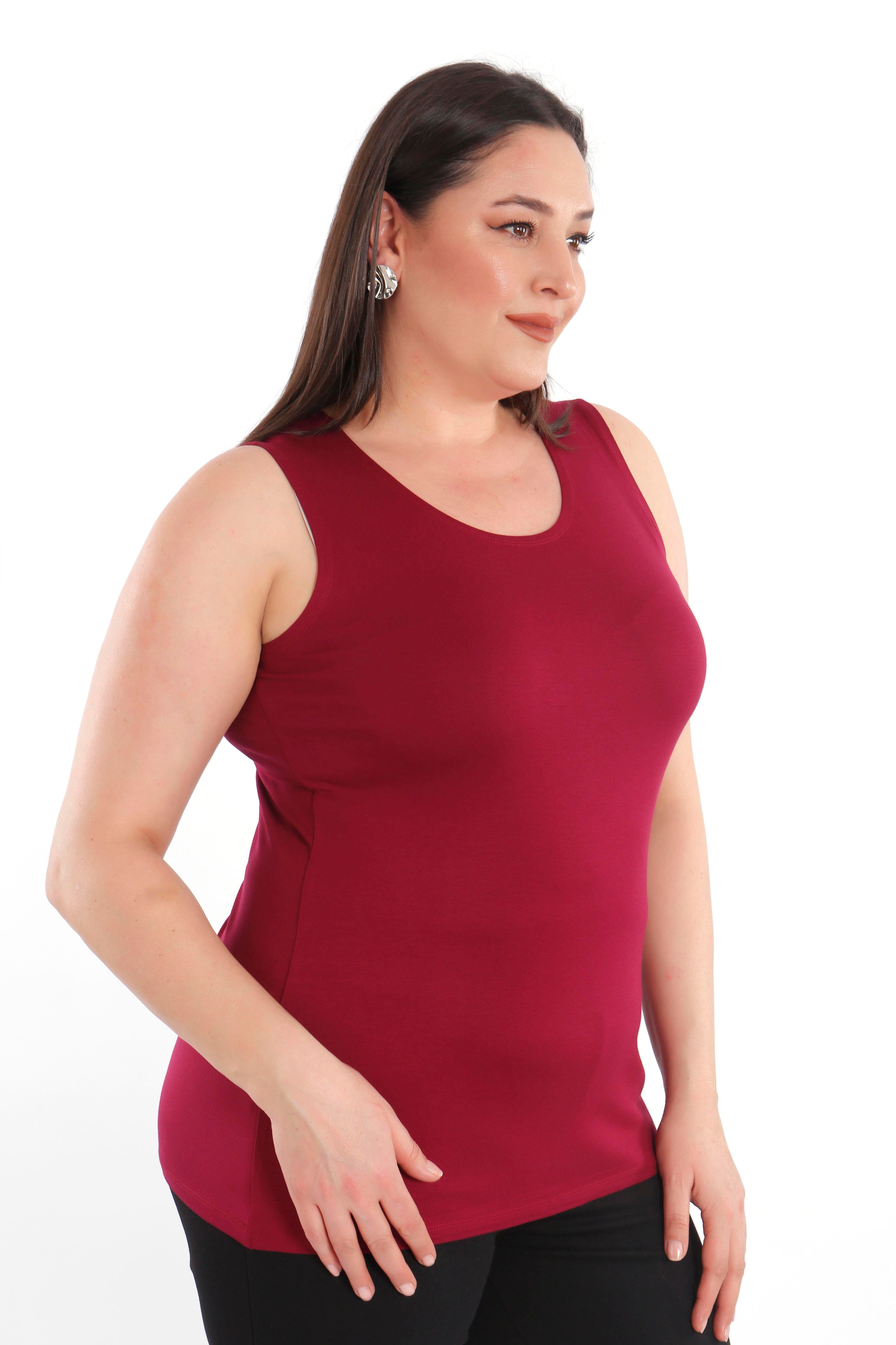 Büyük beden Geniş Askılı Basic Bordo Bluz (T-shirt)