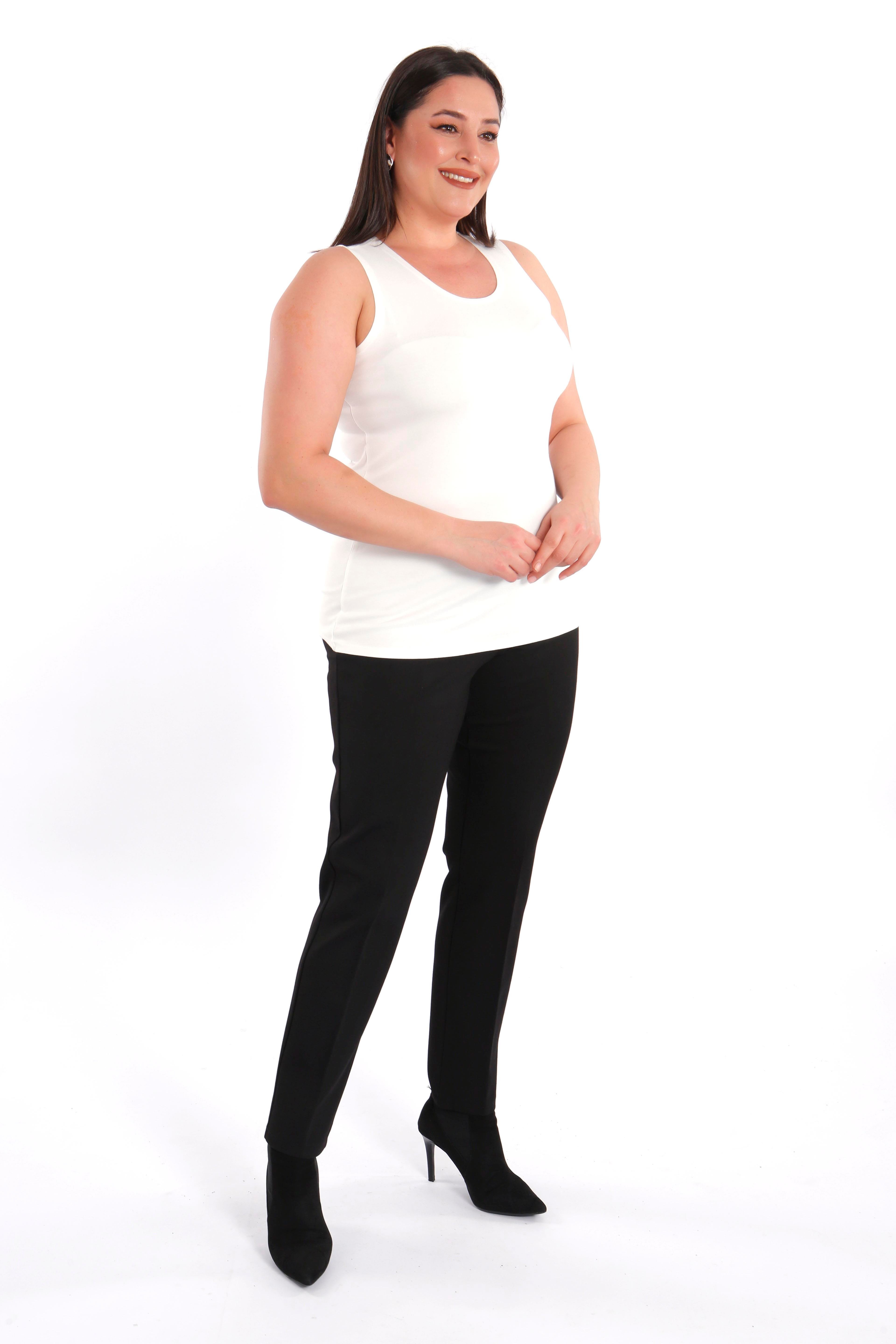 Büyük beden Geniş Askılı Basic Ekru Bluz (T-shirt)