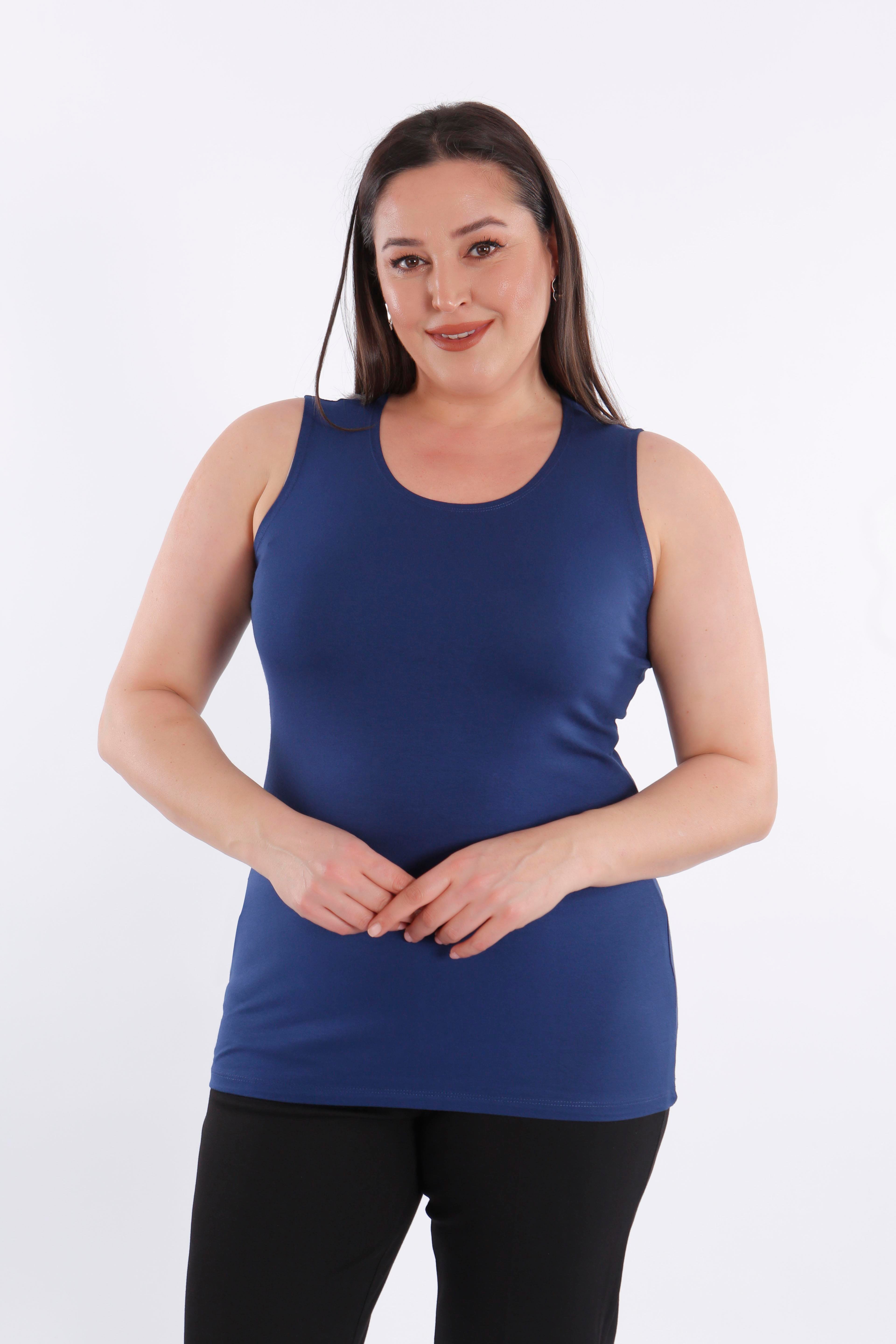 Büyük beden Geniş Askılı Basic İndigo Bluz (T-shirt)