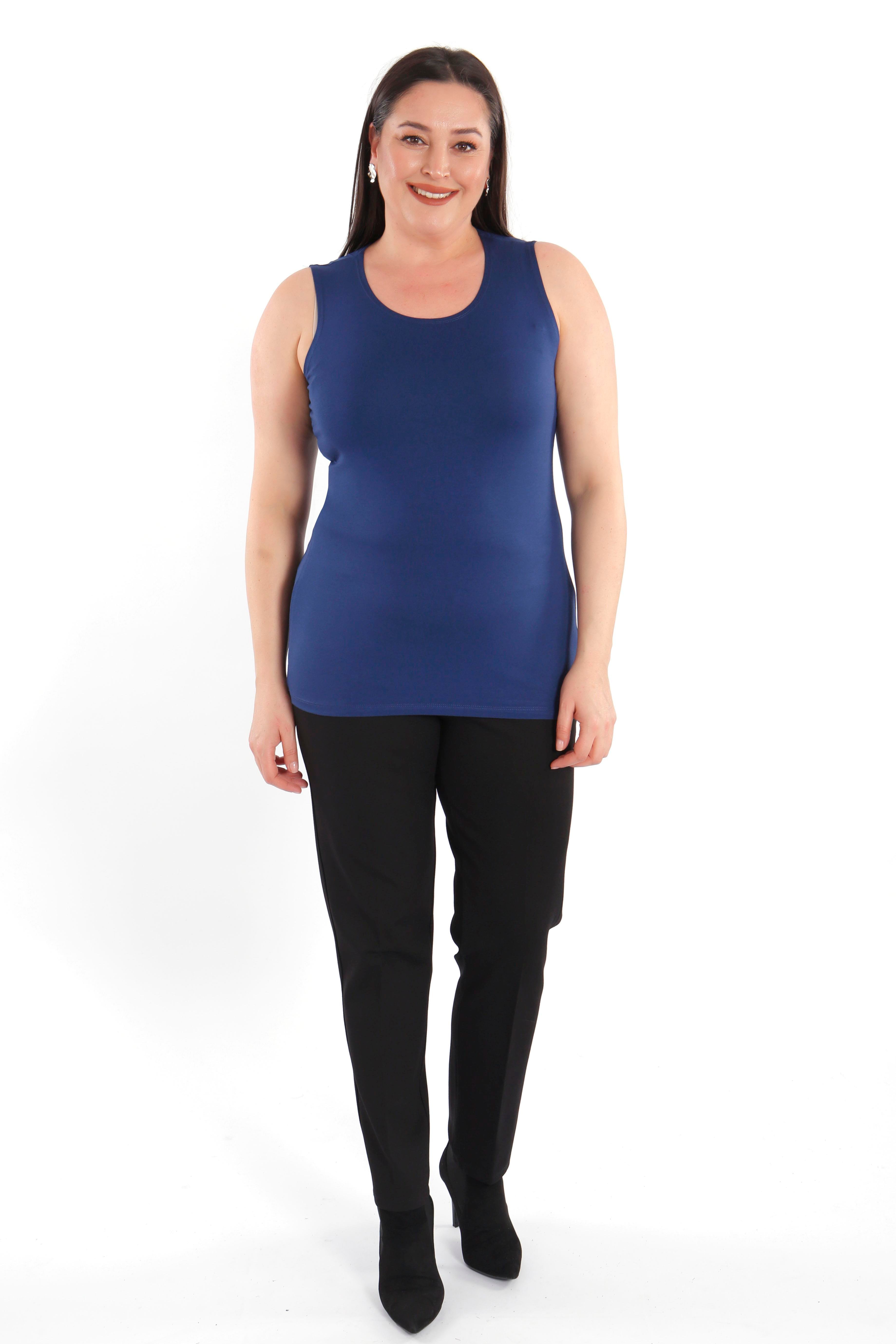 Büyük beden Geniş Askılı Basic İndigo Bluz (T-shirt)