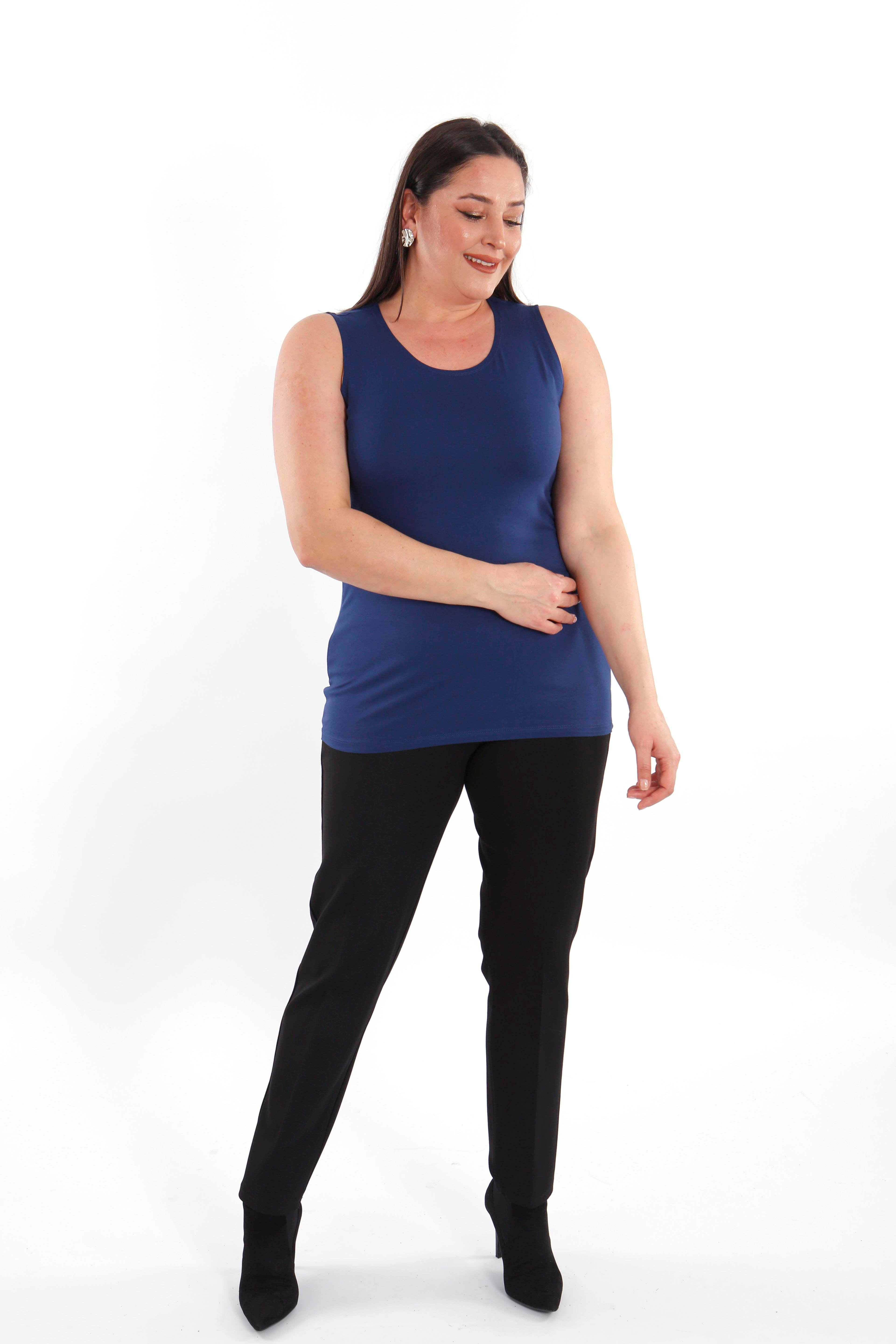 Büyük beden Geniş Askılı Basic İndigo Bluz (T-shirt)