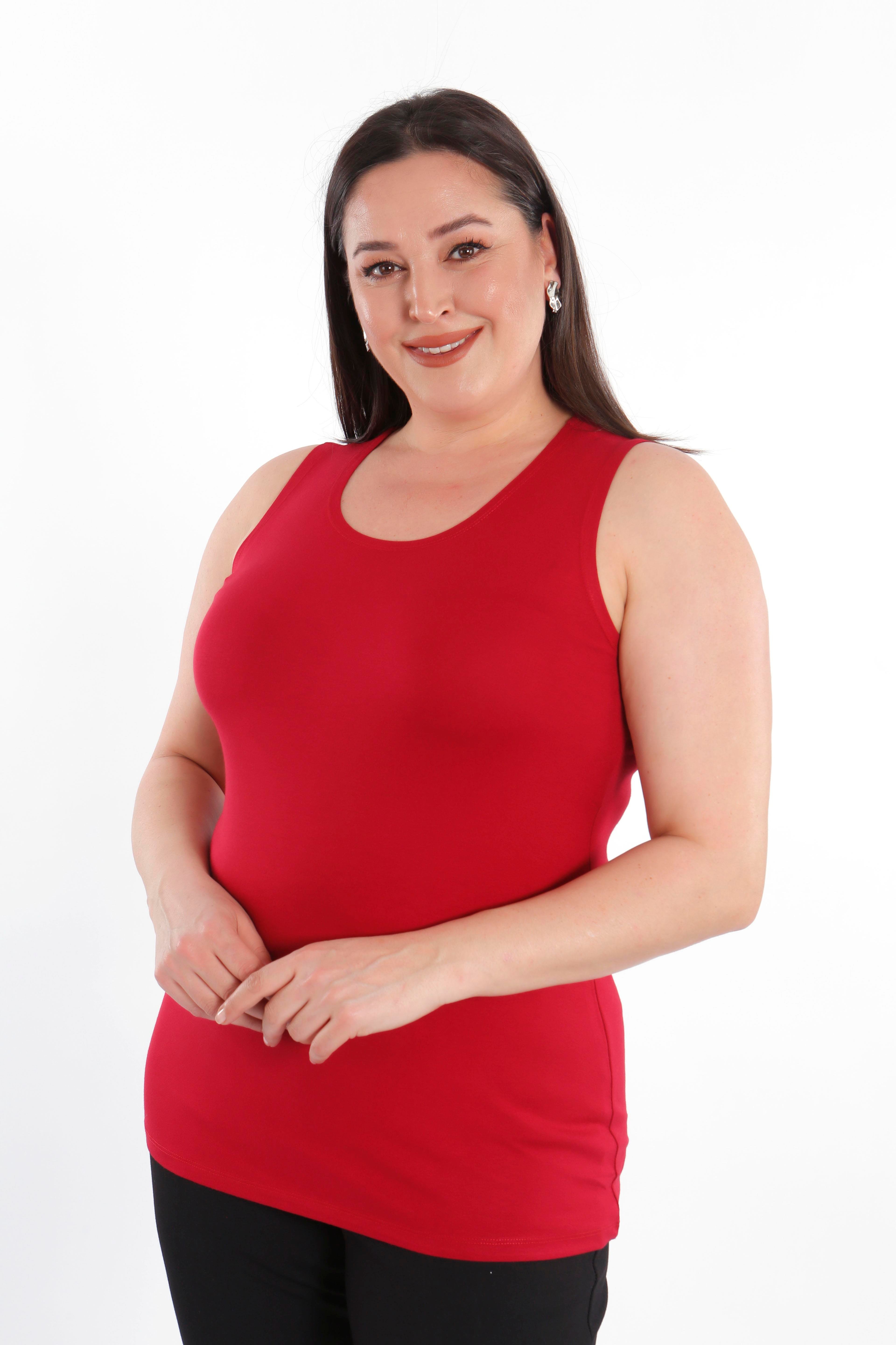 Büyük beden Geniş Askılı Basic Kırmızı Bluz (T-shirt)