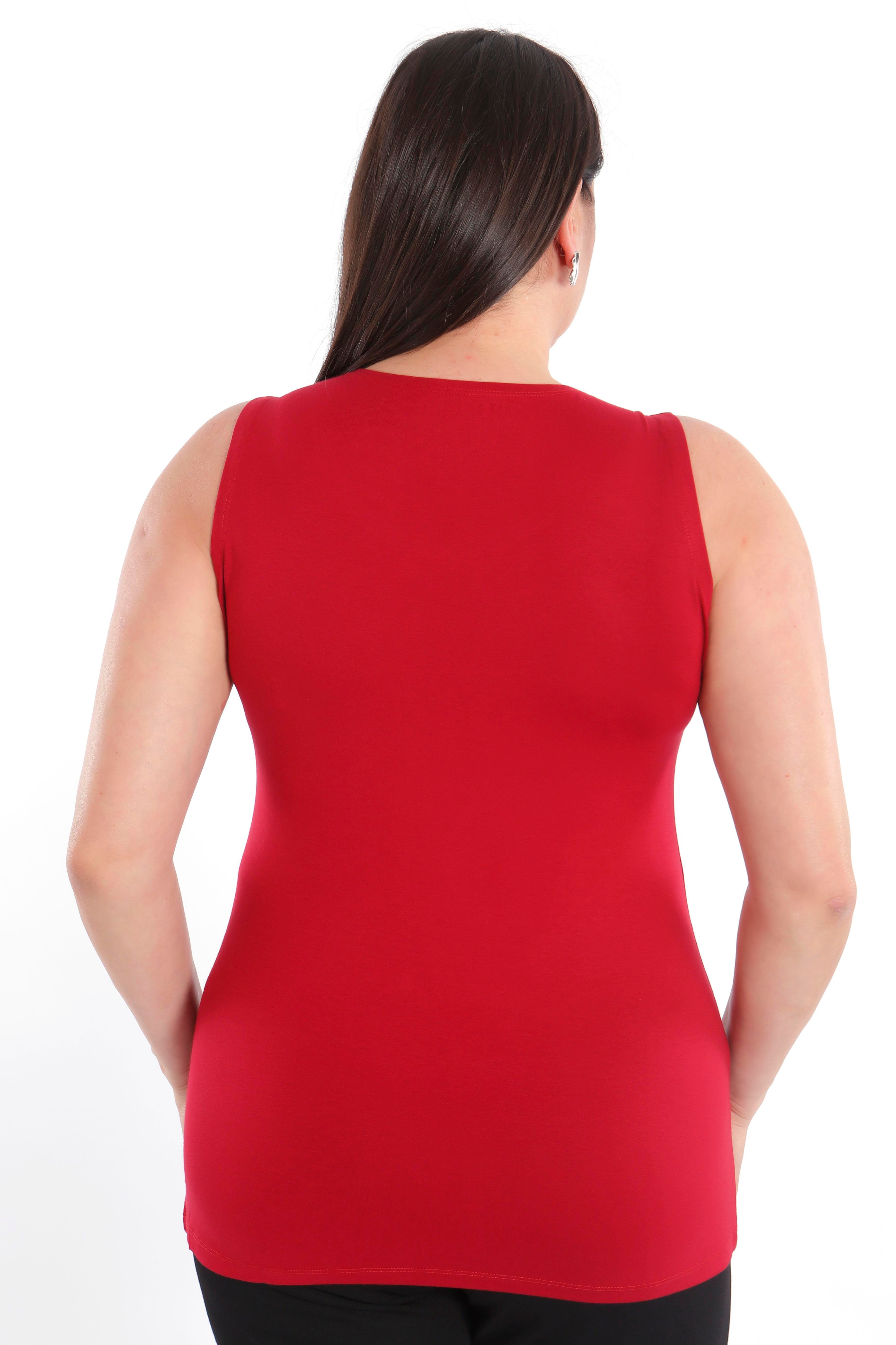 Büyük beden Geniş Askılı Basic Kırmızı Bluz (T-shirt)