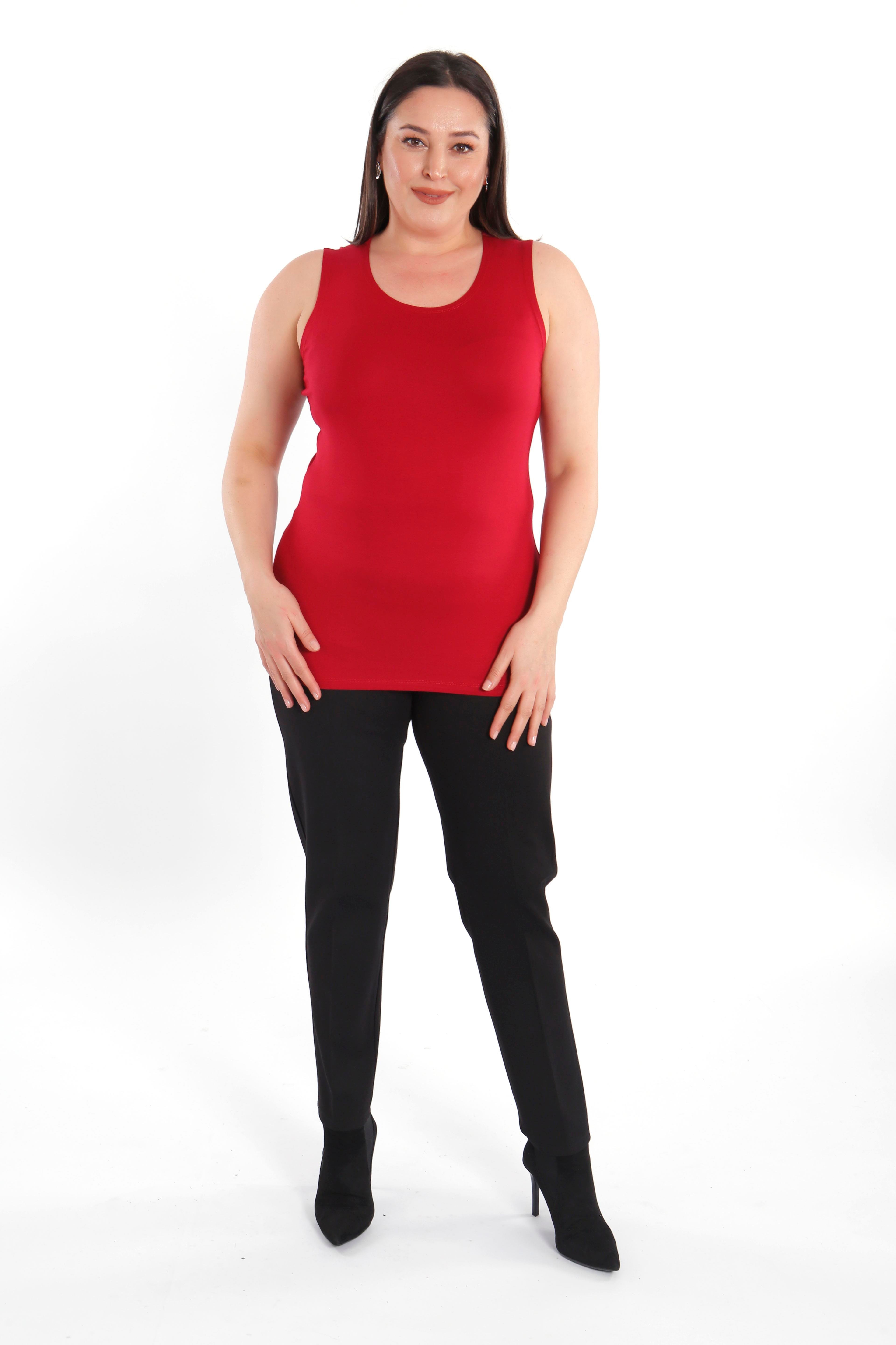 Büyük beden Geniş Askılı Basic Kırmızı Bluz (T-shirt)