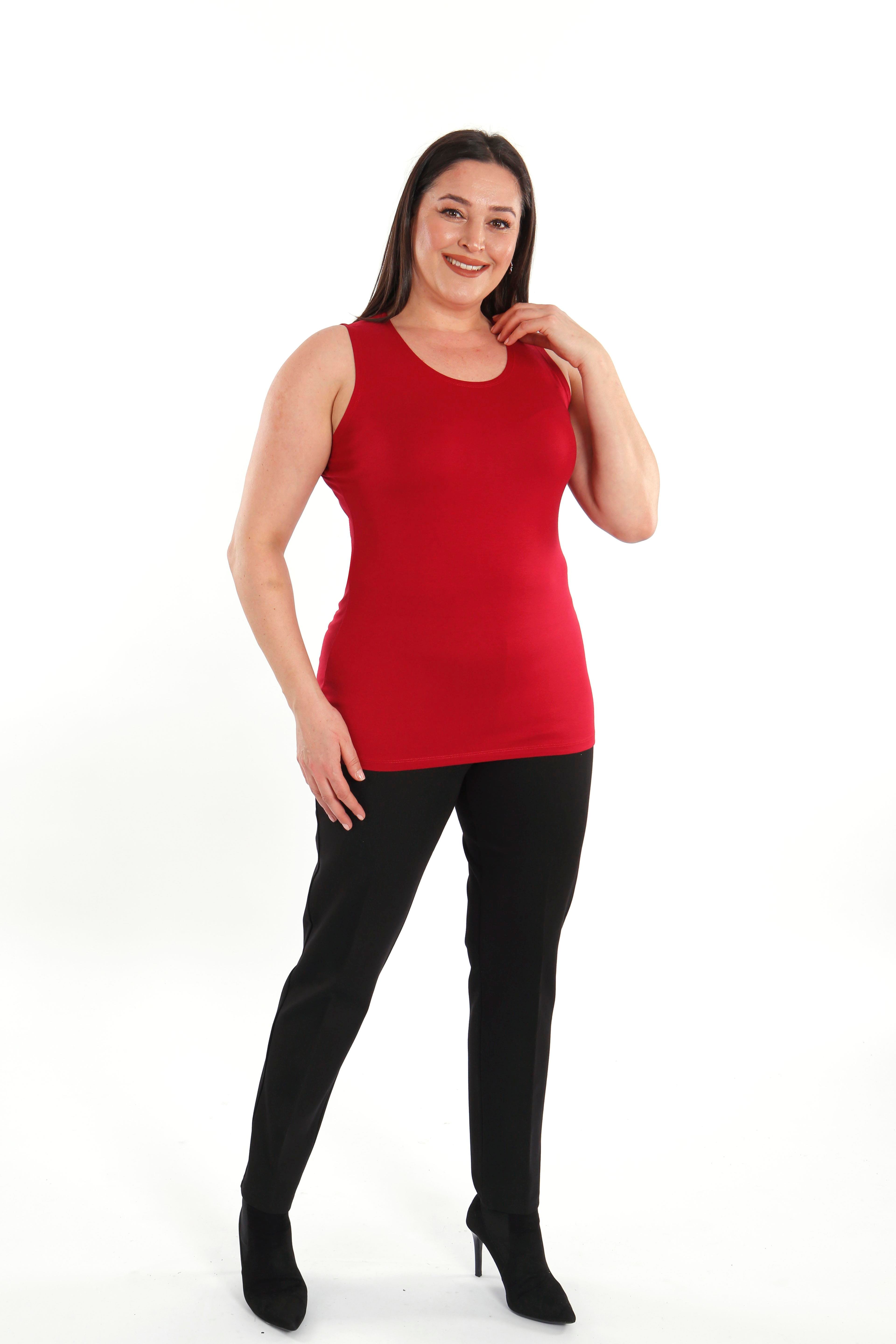 Büyük beden Geniş Askılı Basic Kırmızı Bluz (T-shirt)