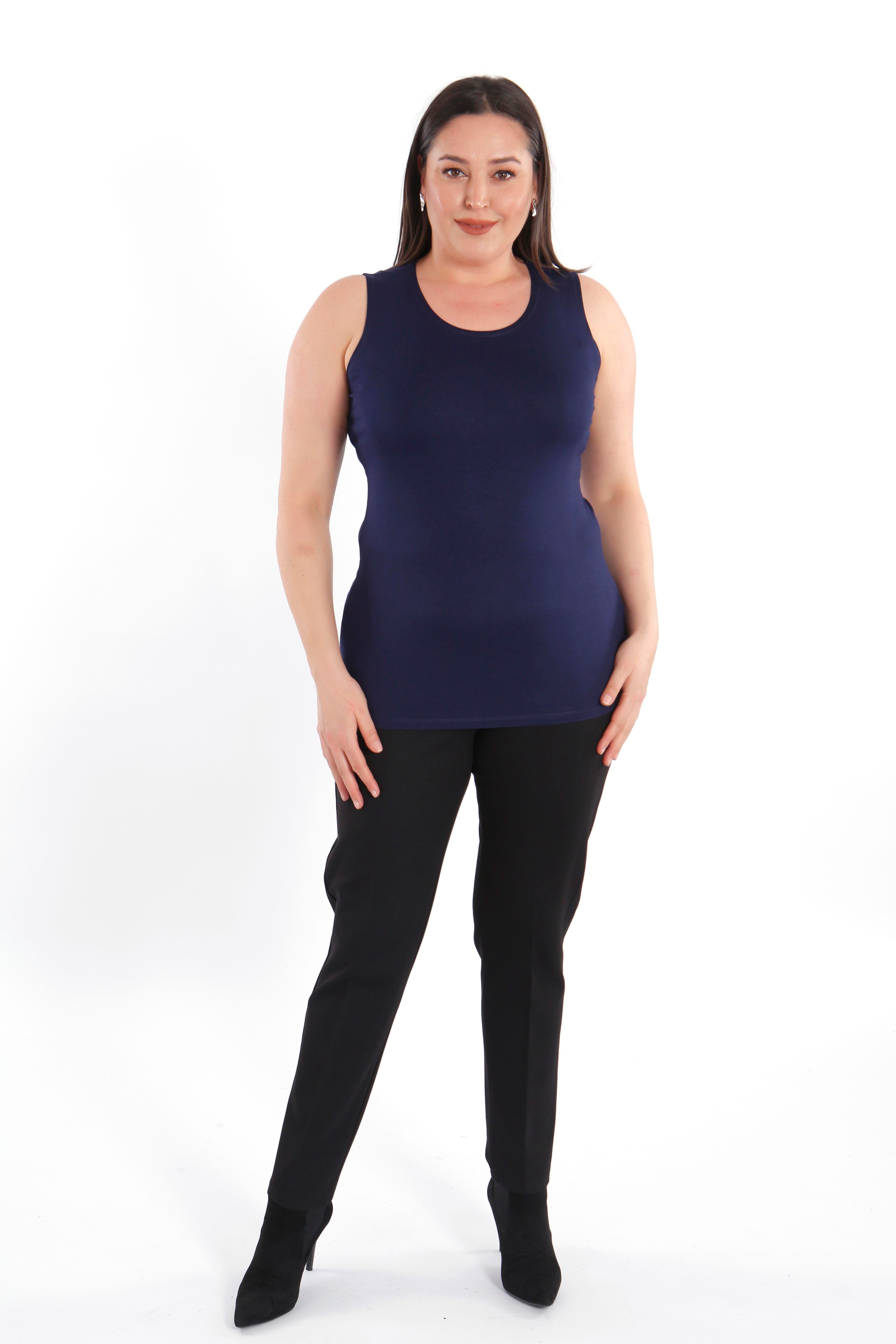 Büyük beden Geniş Askılı Basic Lacivert Bluz (T-shirt)