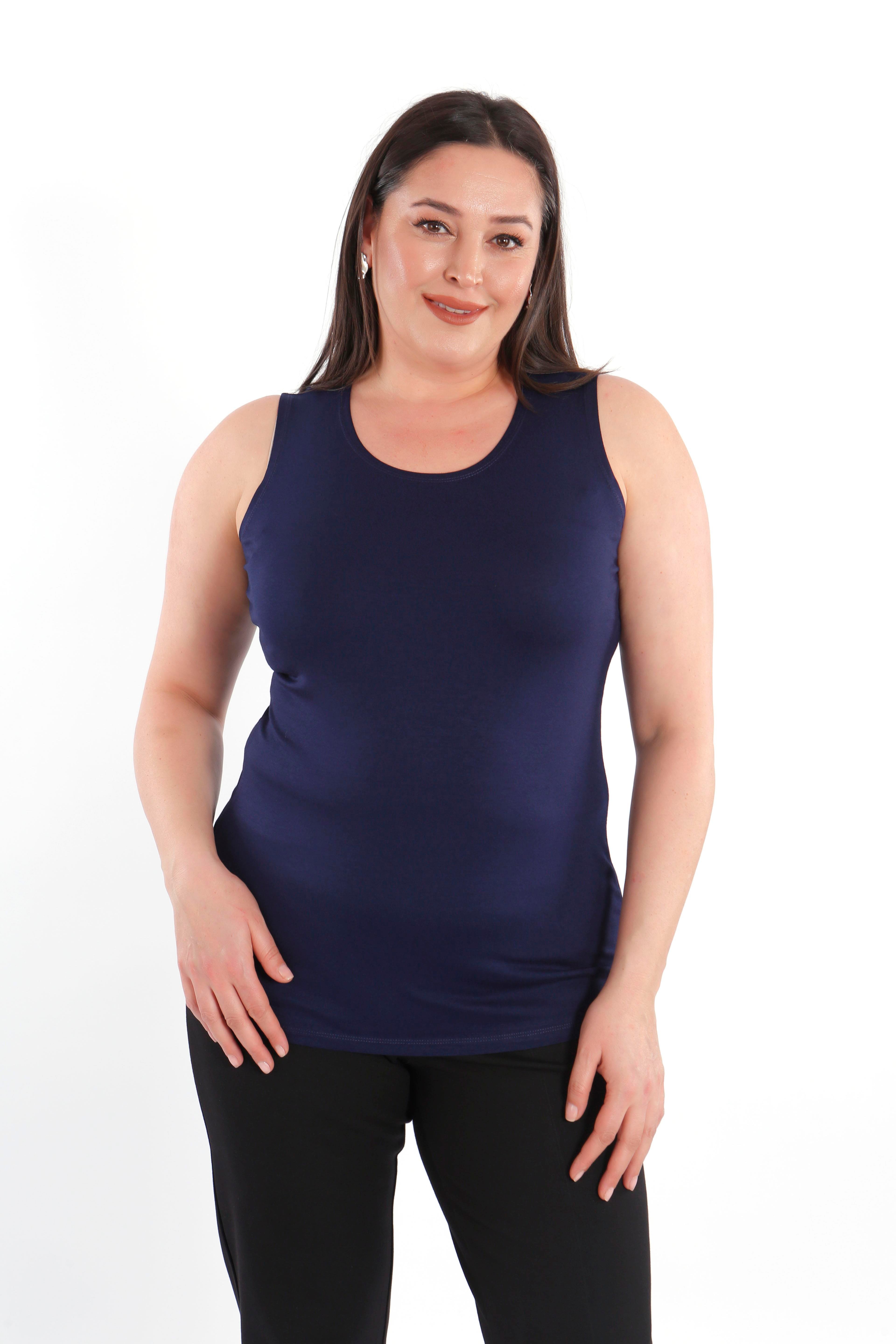 Büyük beden Geniş Askılı Basic Lacivert Bluz (T-shirt)