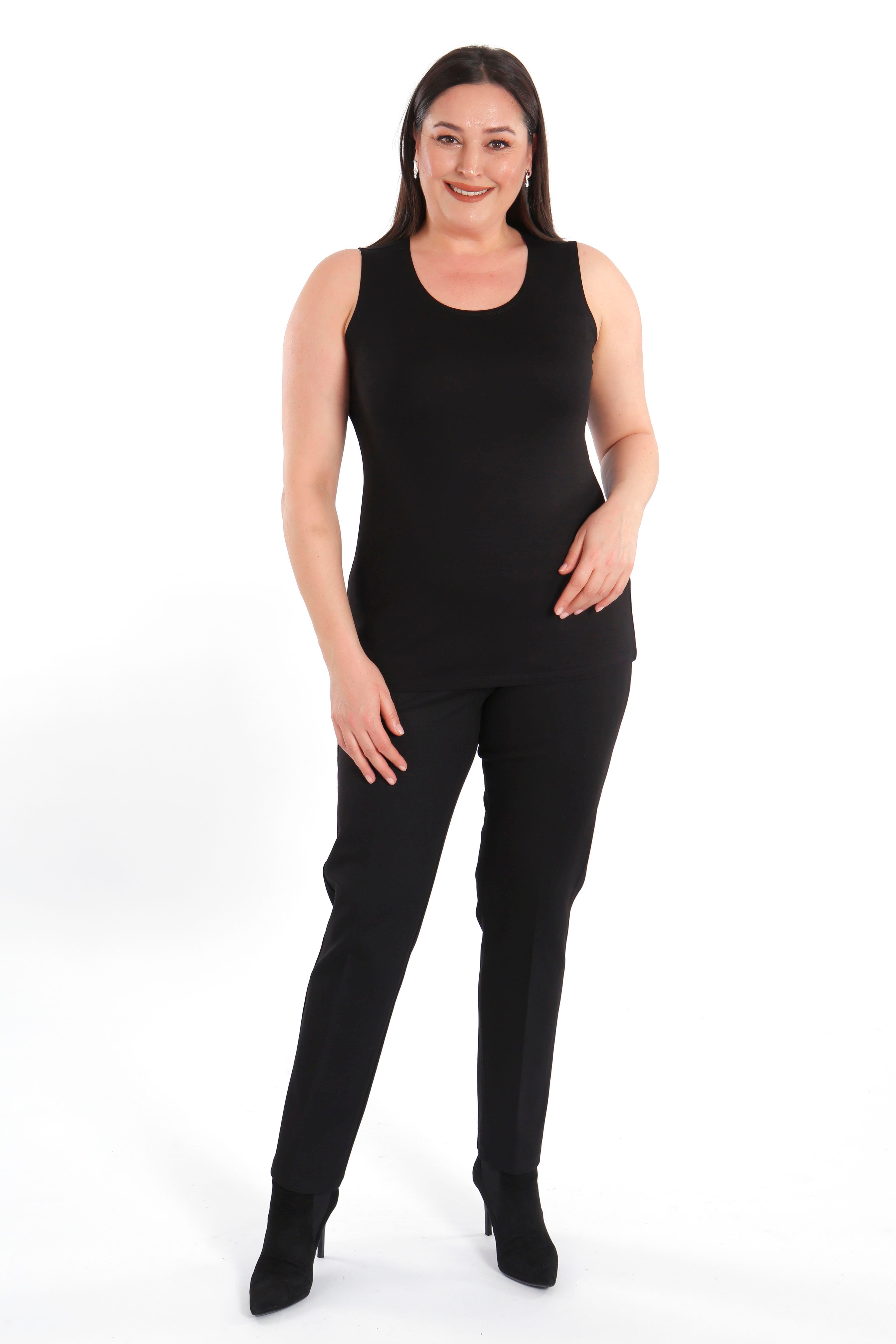 Büyük beden Geniş Askılı Basic Siyah Bluz (T-shirt)