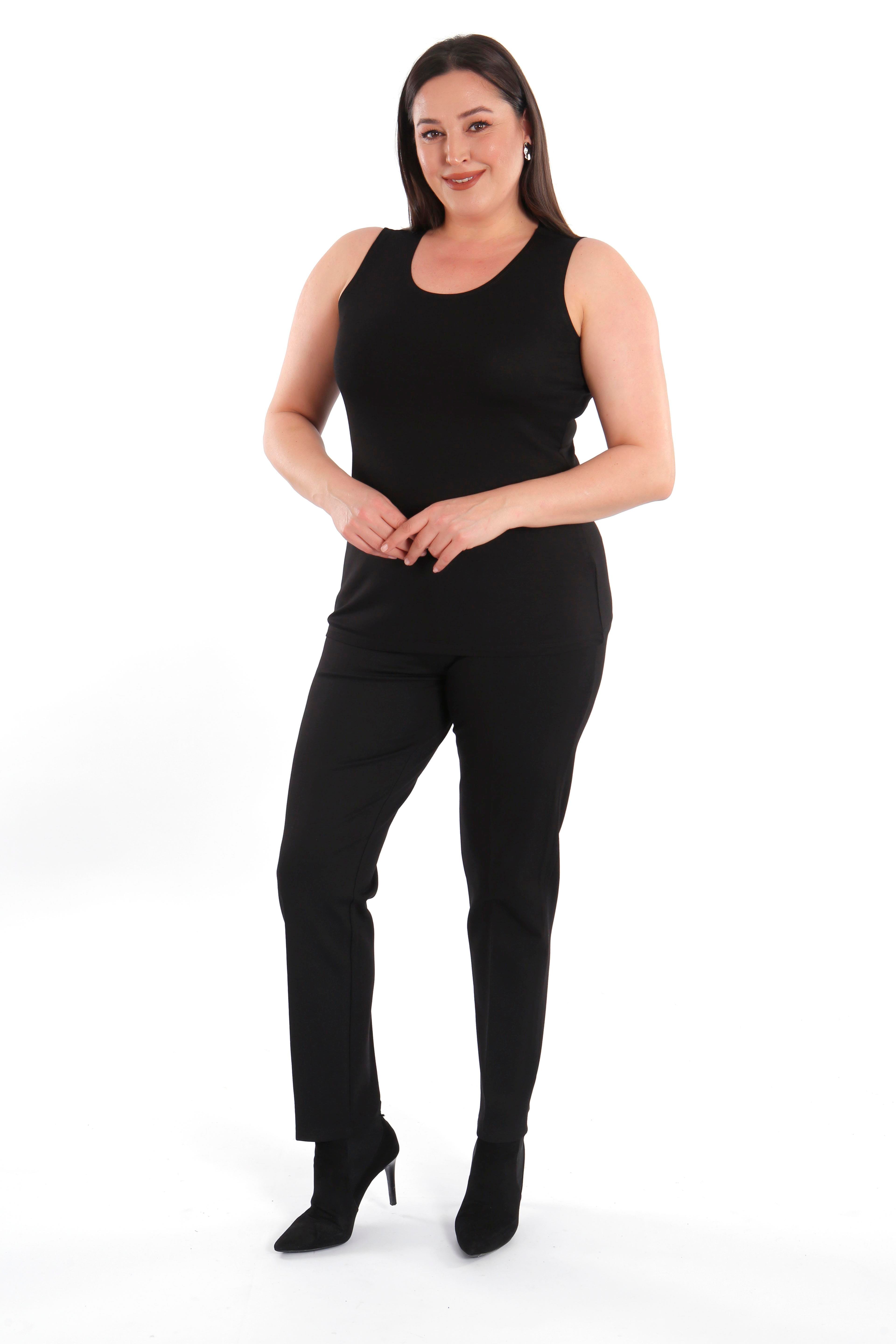 Büyük beden Geniş Askılı Basic Siyah Bluz (T-shirt)