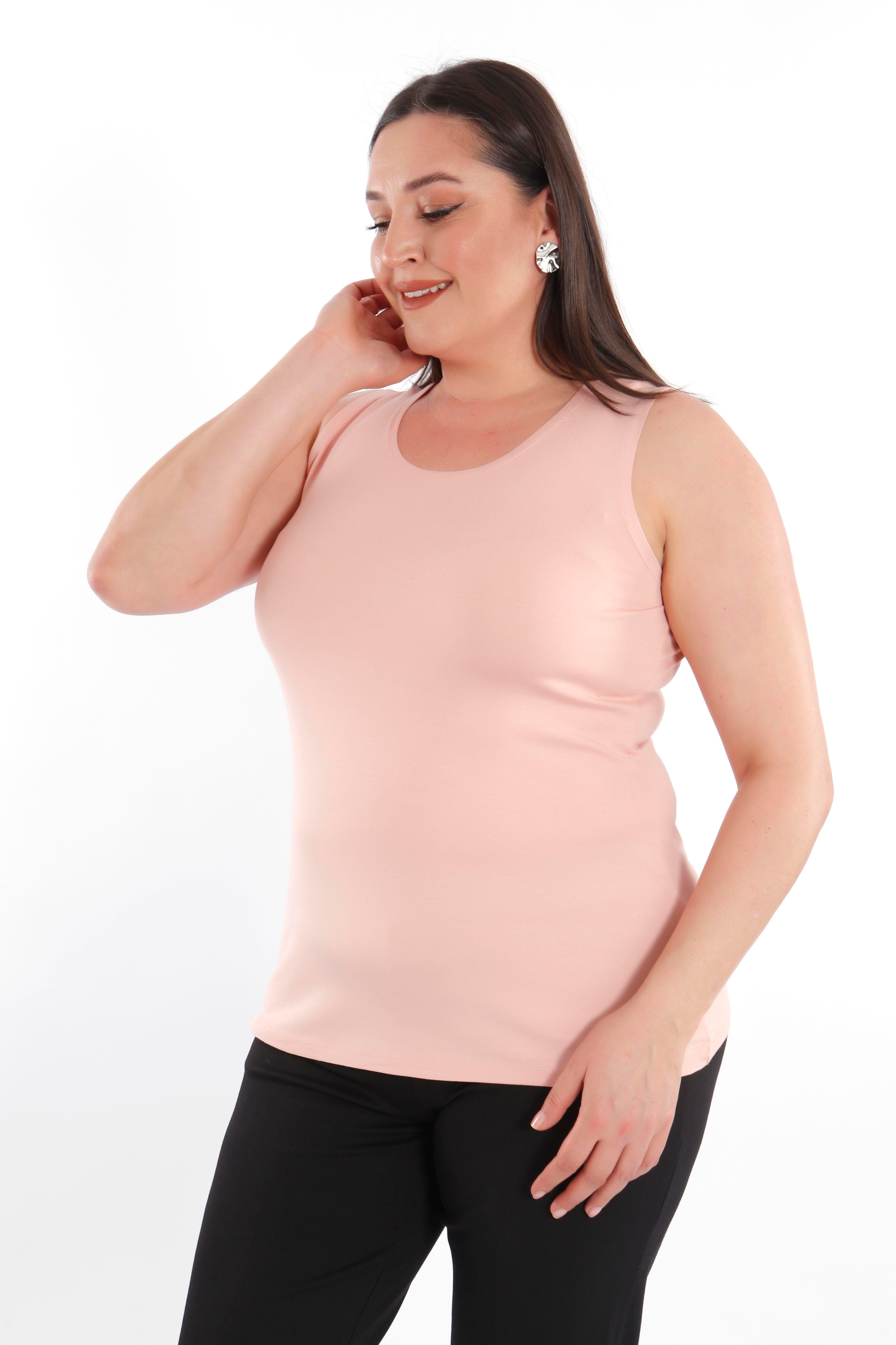 Büyük beden Geniş Askılı Basic Somon Bluz (T-shirt)