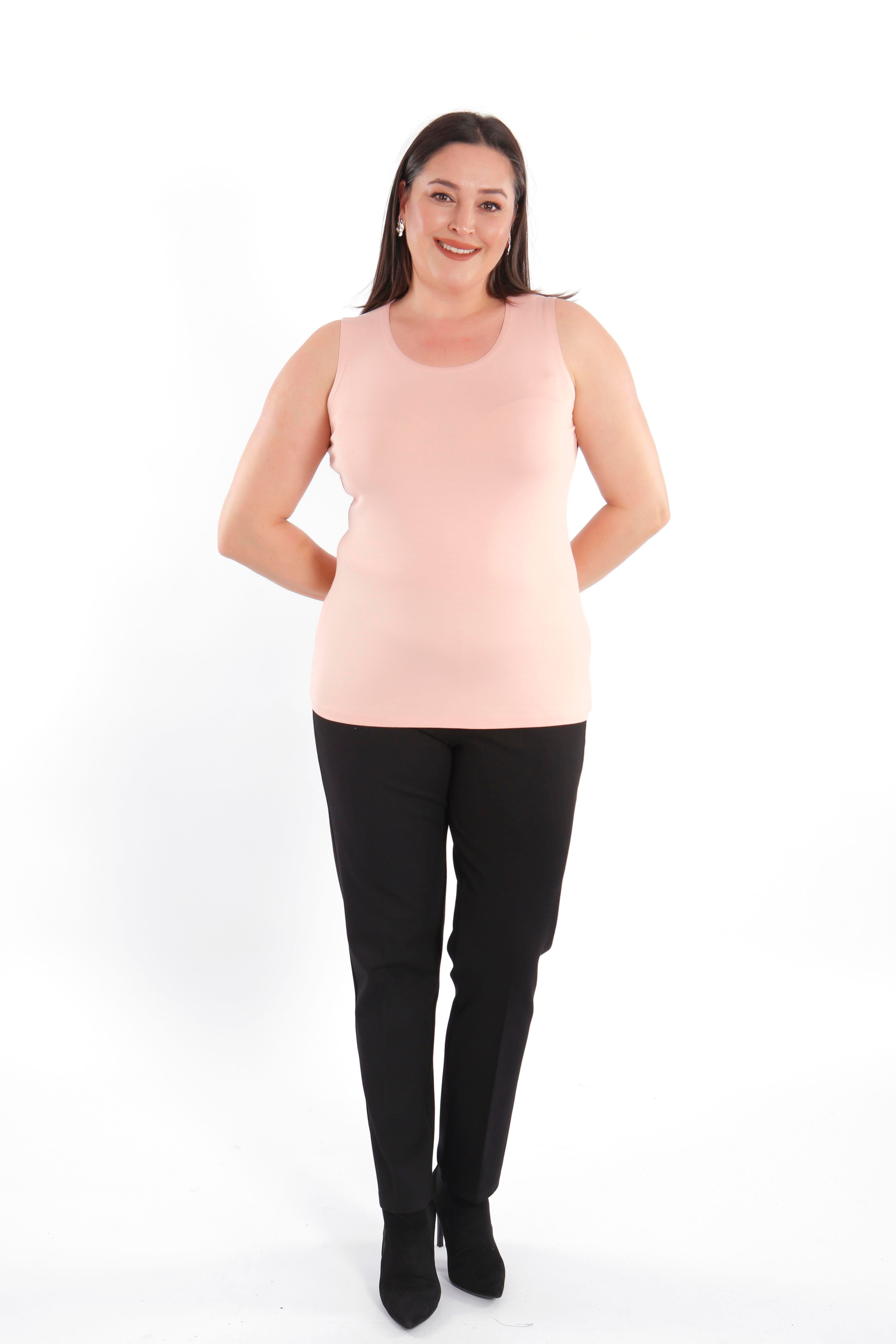 Büyük beden Geniş Askılı Basic Somon Bluz (T-shirt)