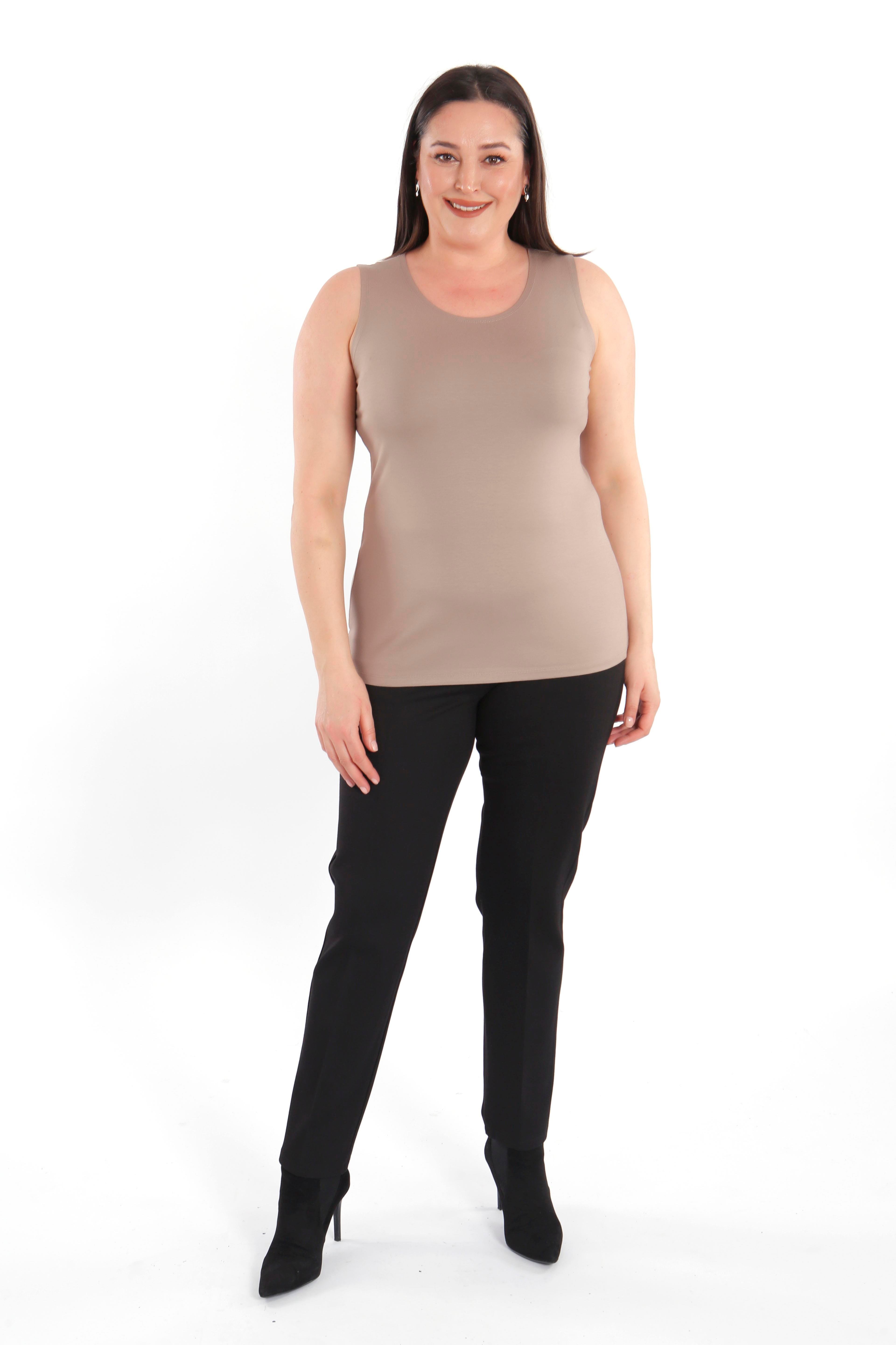 Büyük beden Geniş Askılı Basic Vizon Bluz (T-shirt)