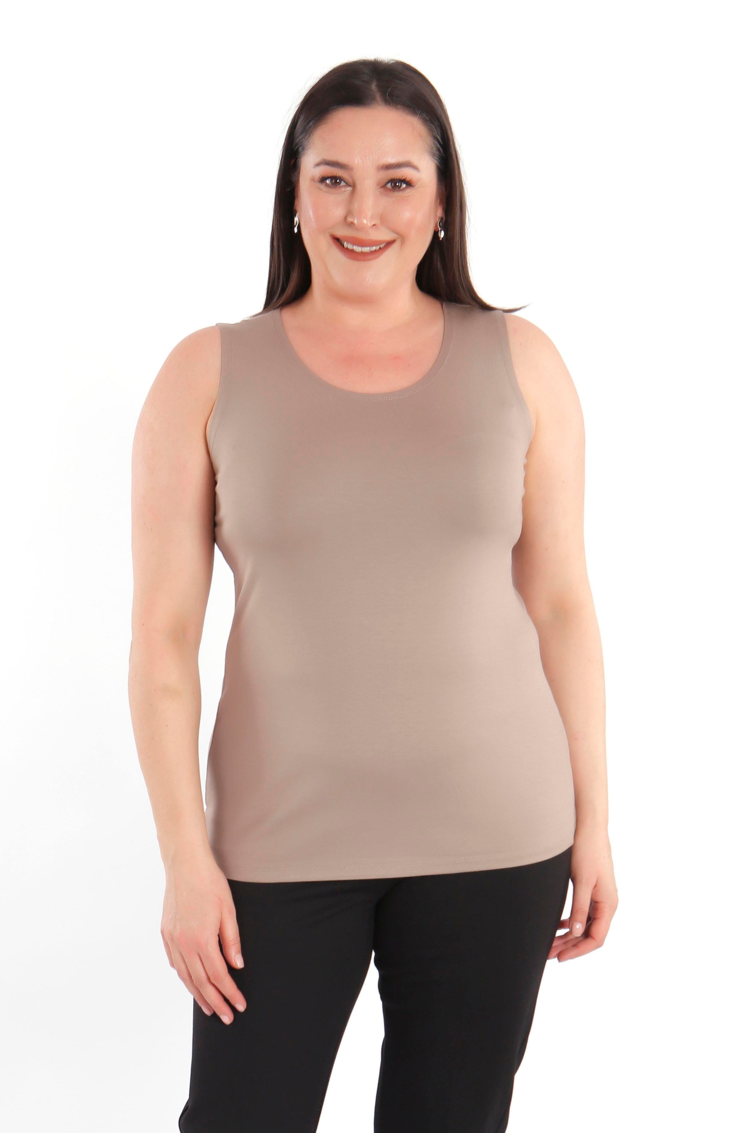 Büyük beden Geniş Askılı Basic Vizon Bluz (T-shirt)