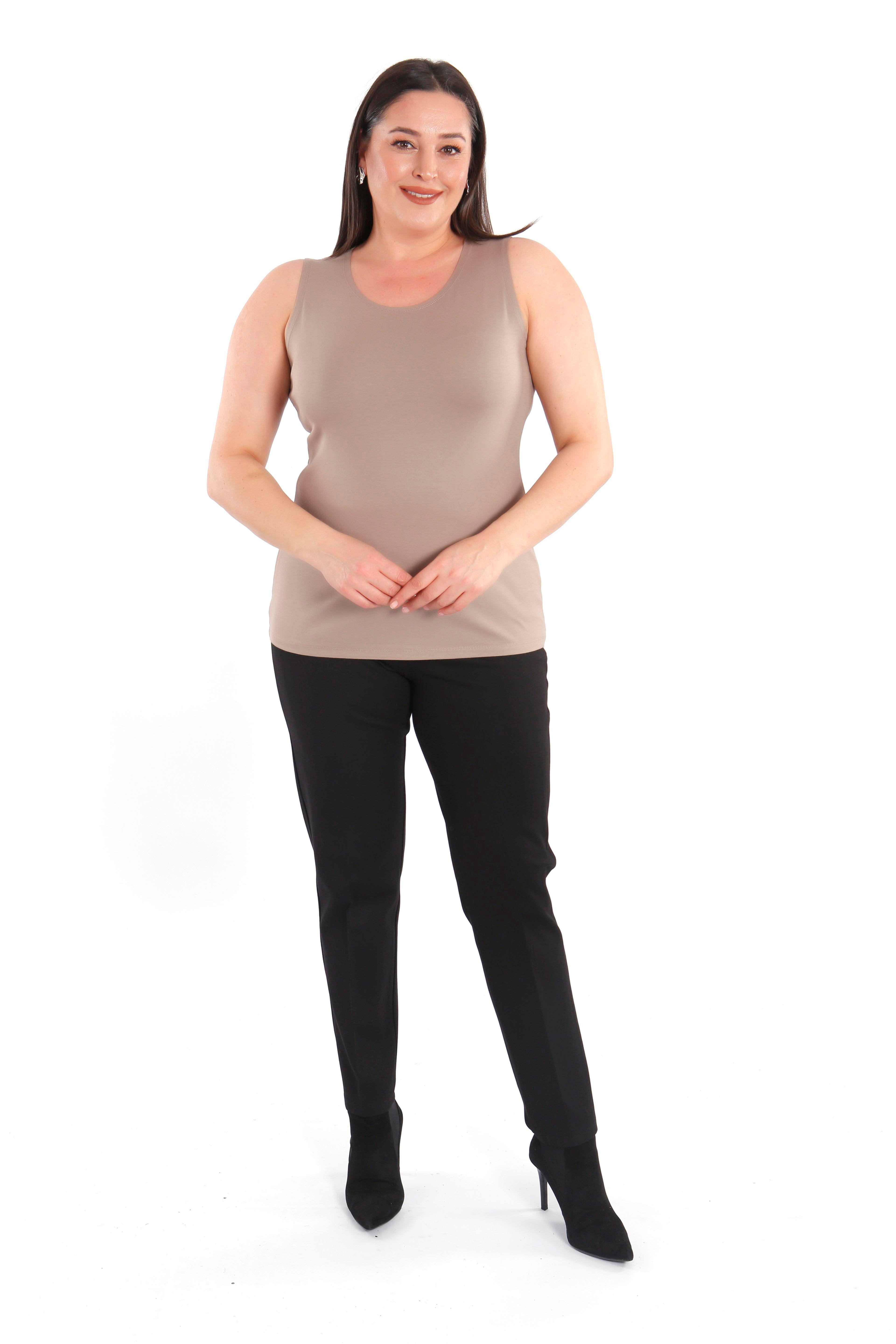 Büyük beden Geniş Askılı Basic Vizon Bluz (T-shirt)