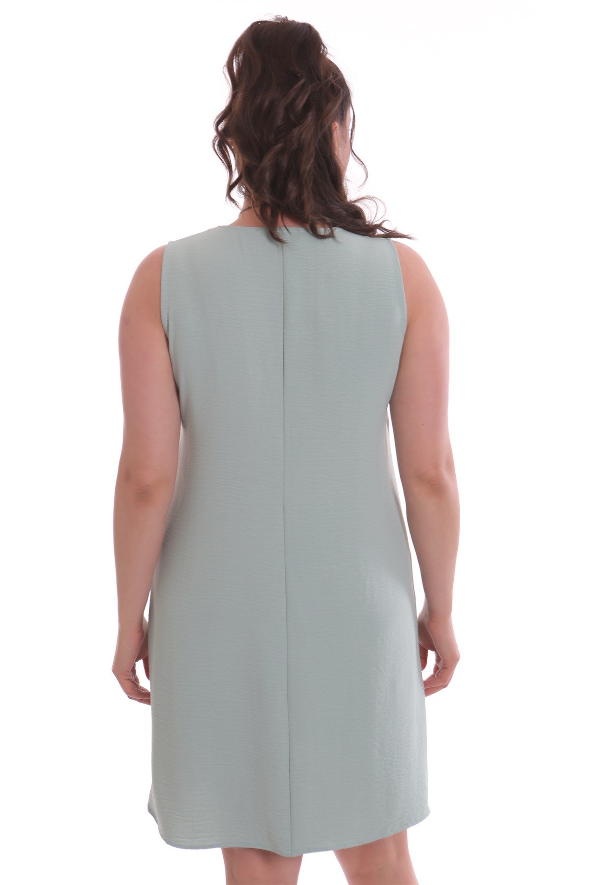 Büyük Beden Kolsuz Mint Elbise