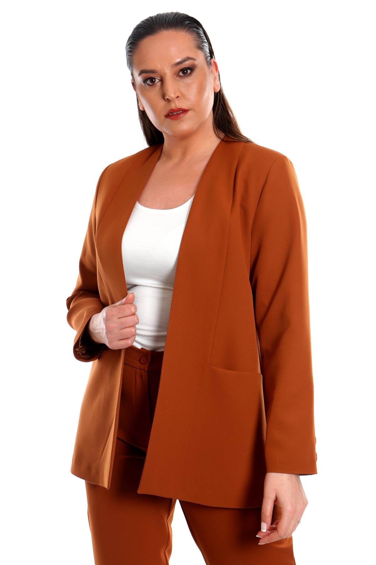 Büyük Beden Taba Tona Ton Astarlı Blazer Ceket