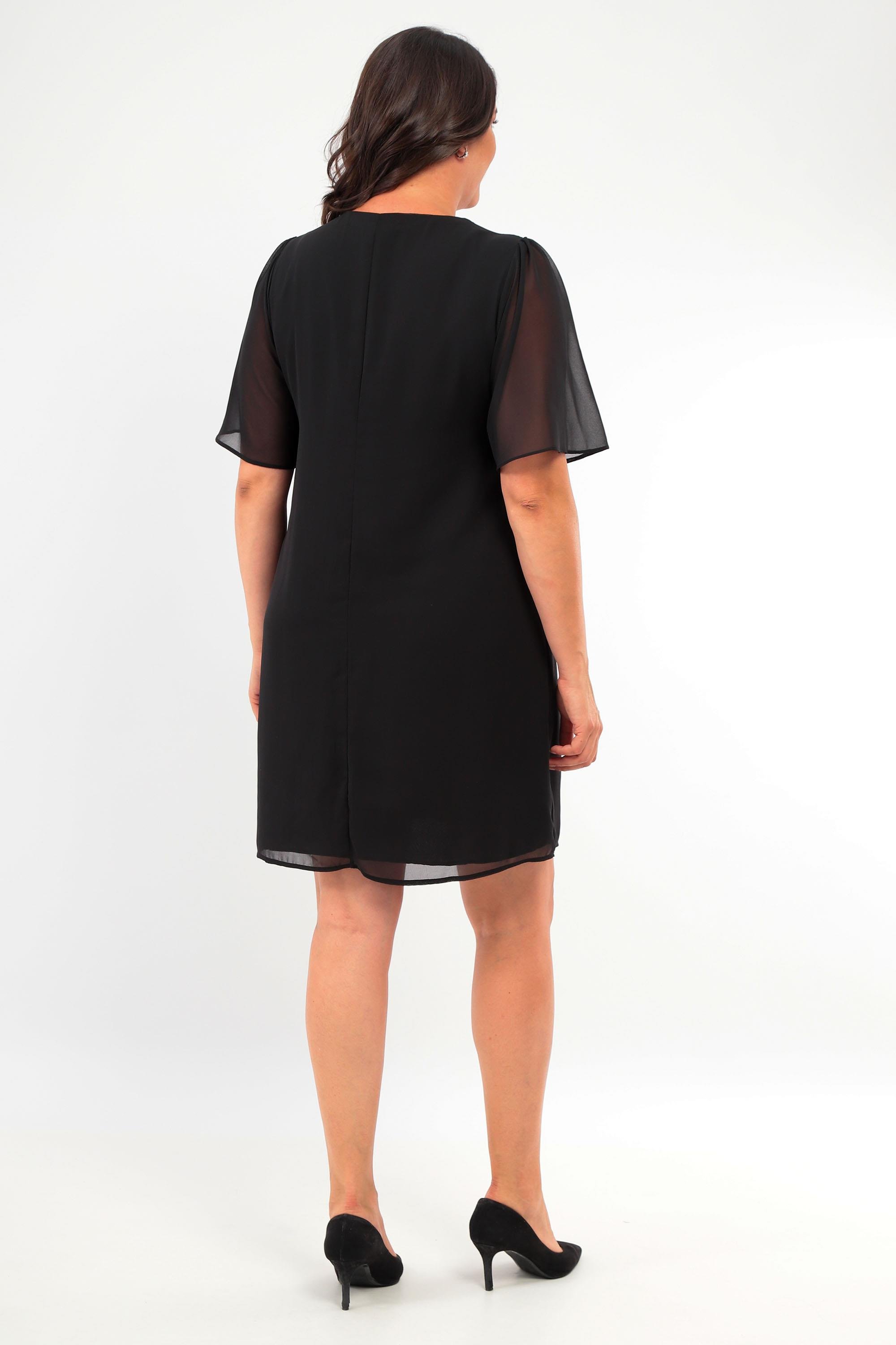 Büyük Beden Taş Baskılı Şifon Siyah Elbise