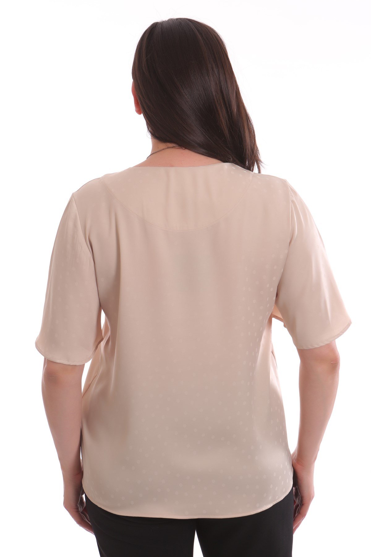 Desenli Kısa Kol Bej Bluz 