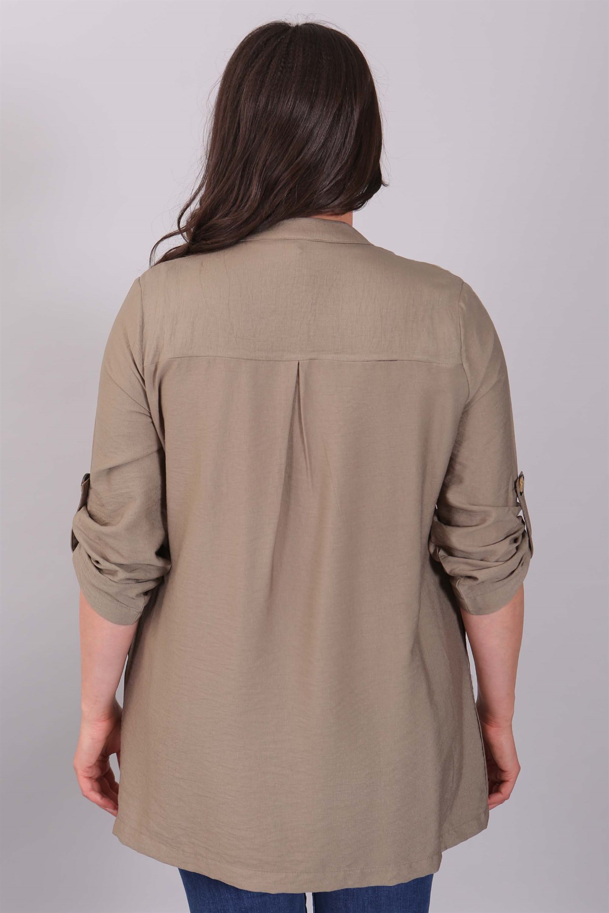 Düğmeli Hakim Yaka Haki Ceket