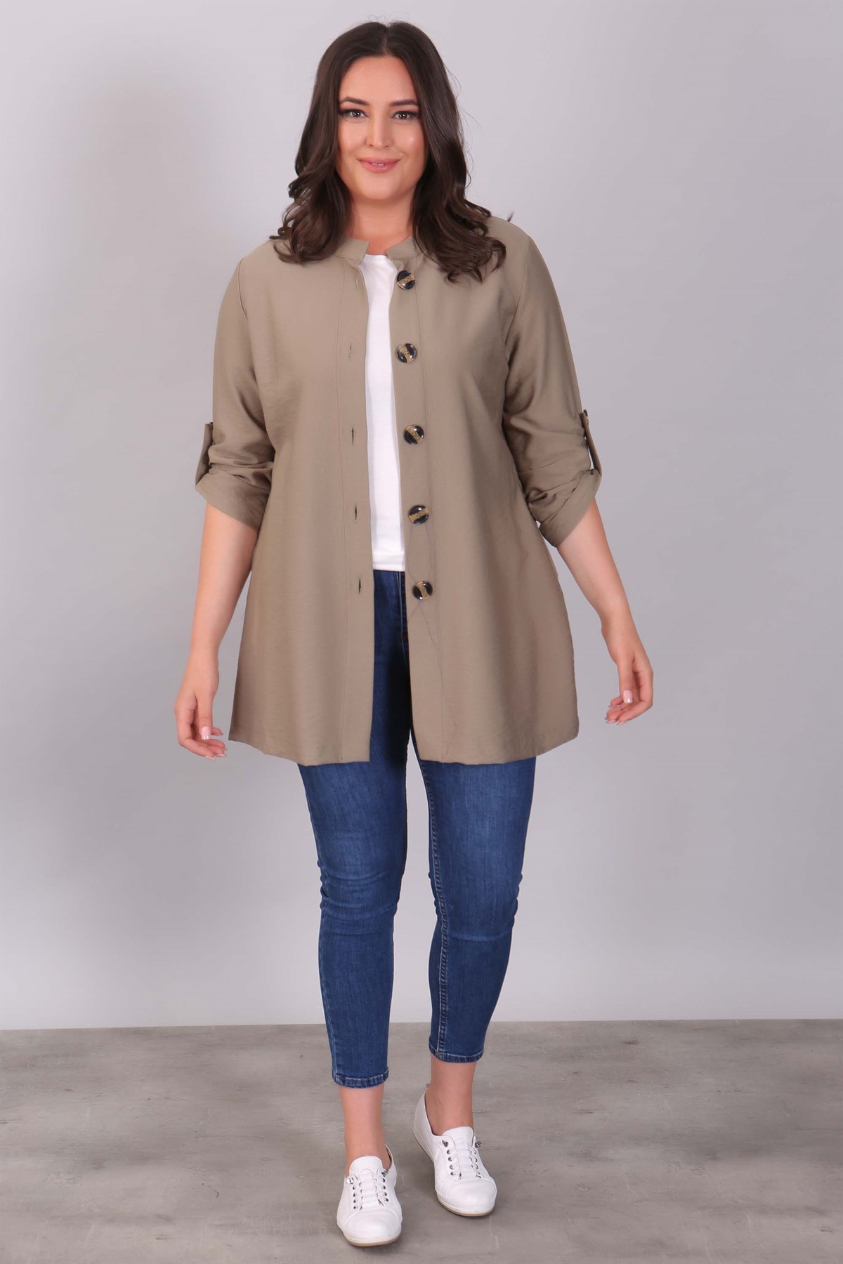 Düğmeli Hakim Yaka Haki Ceket