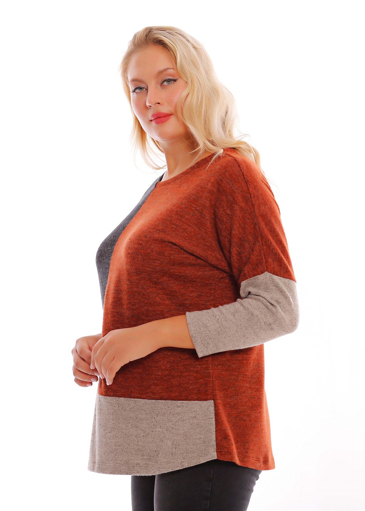 Düşük  Kol  Asimetrik Triko Kiremit