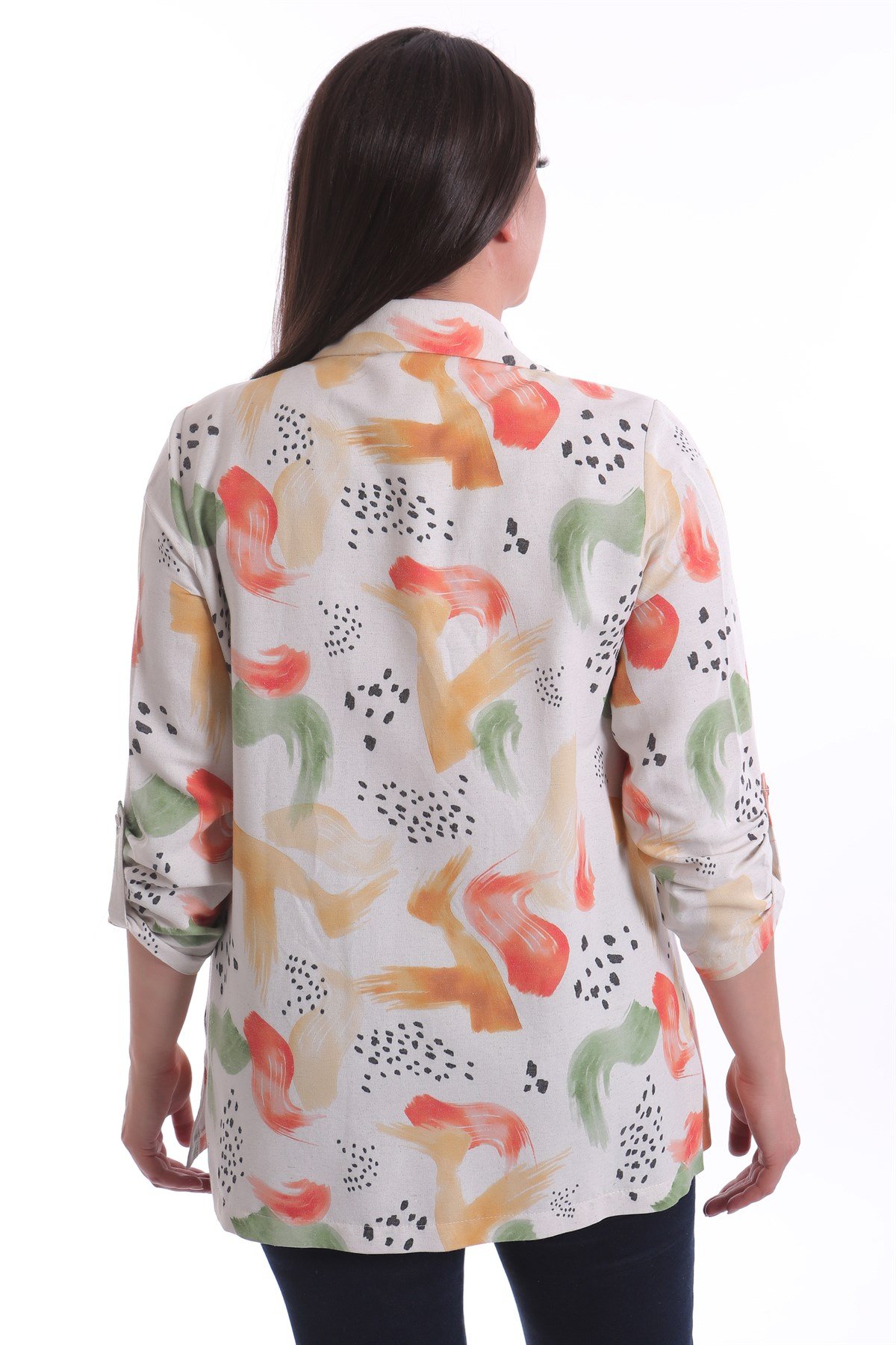 Fırça Desenli Keten Hardal Ceket 