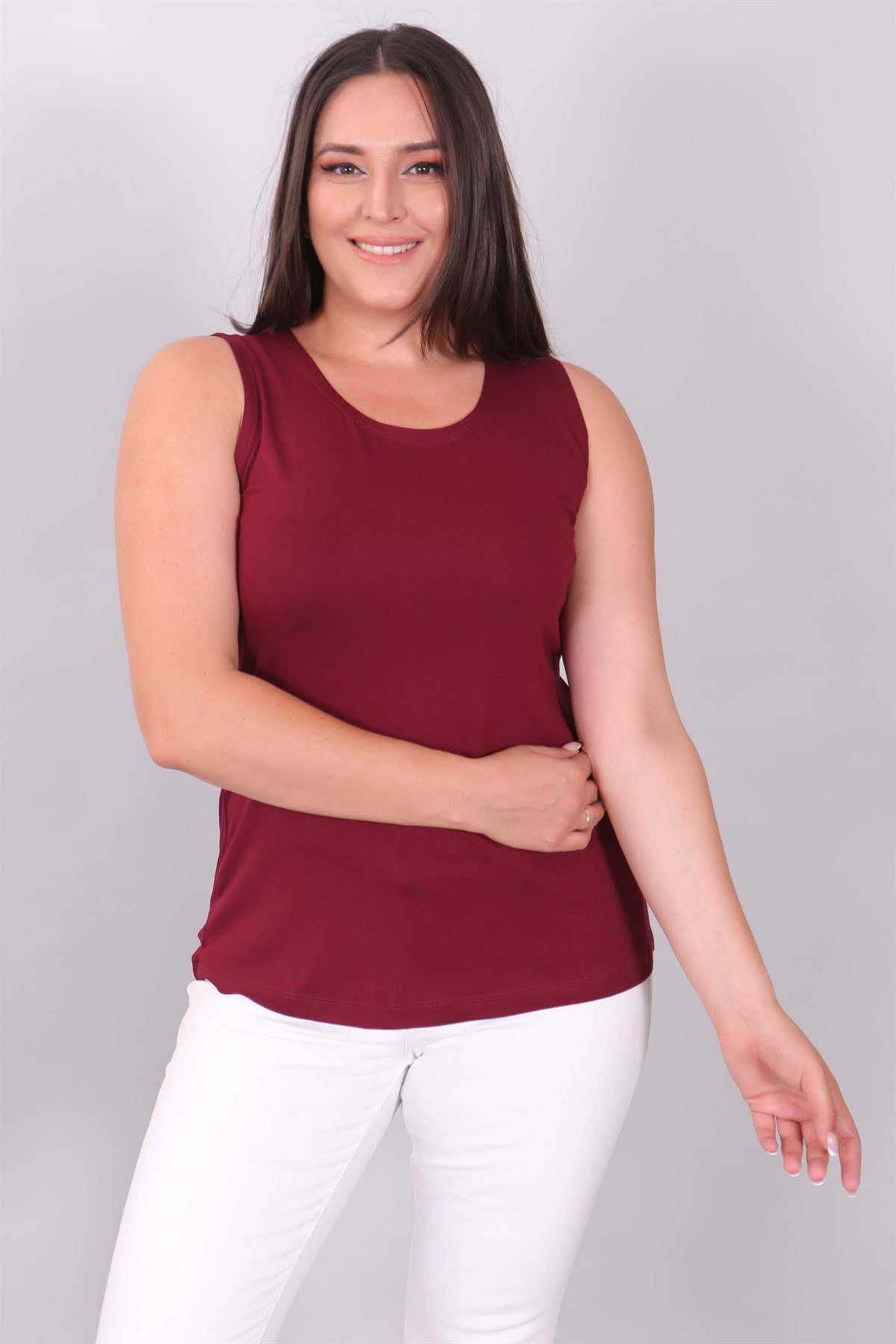 Geniş Askılı Basıc Bordo Bluz