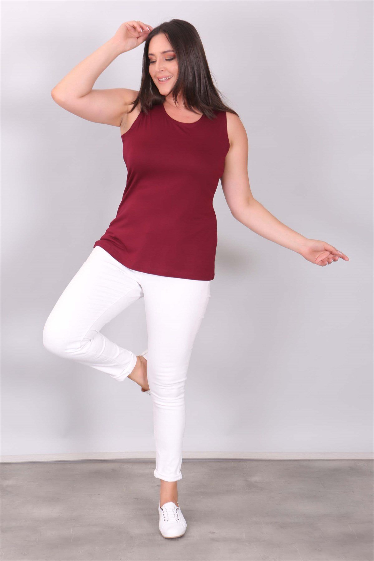 Geniş Askılı Basıc Bordo Bluz
