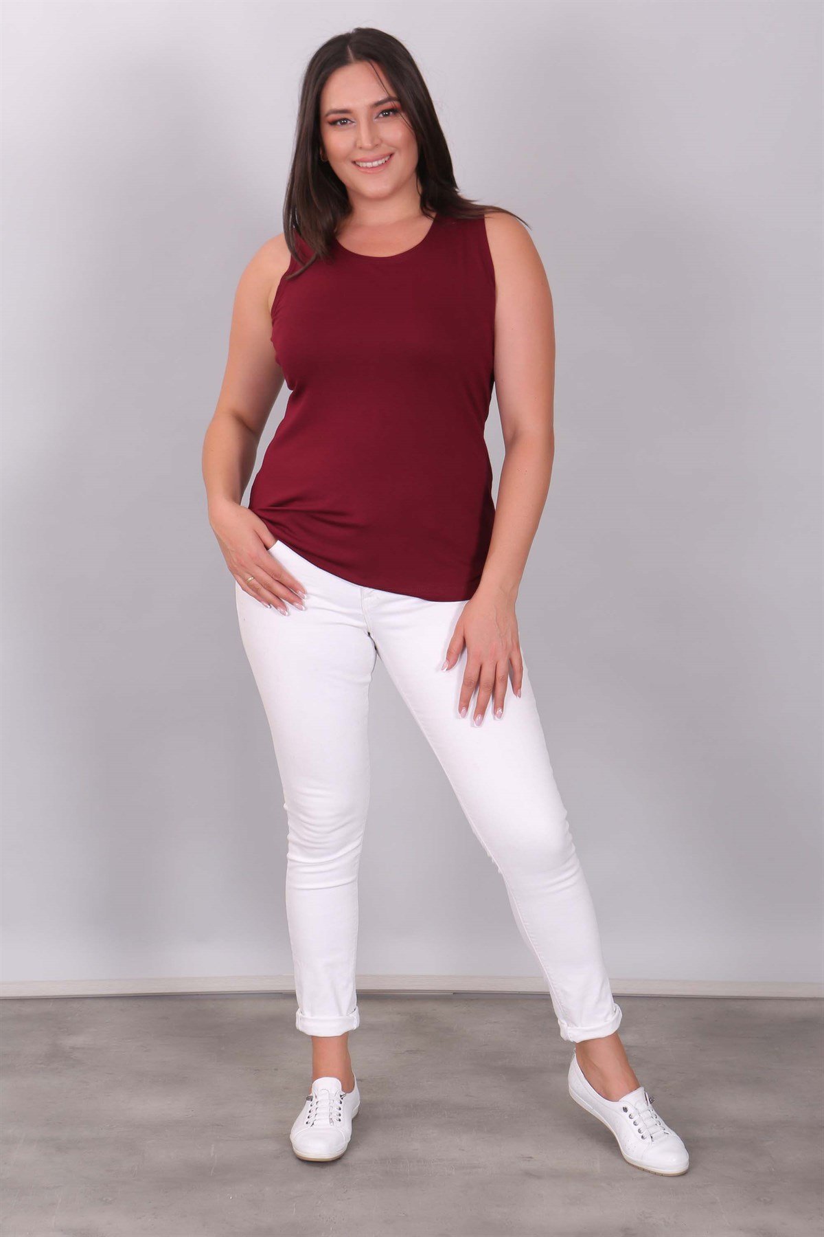 Geniş Askılı Basıc Bordo Bluz