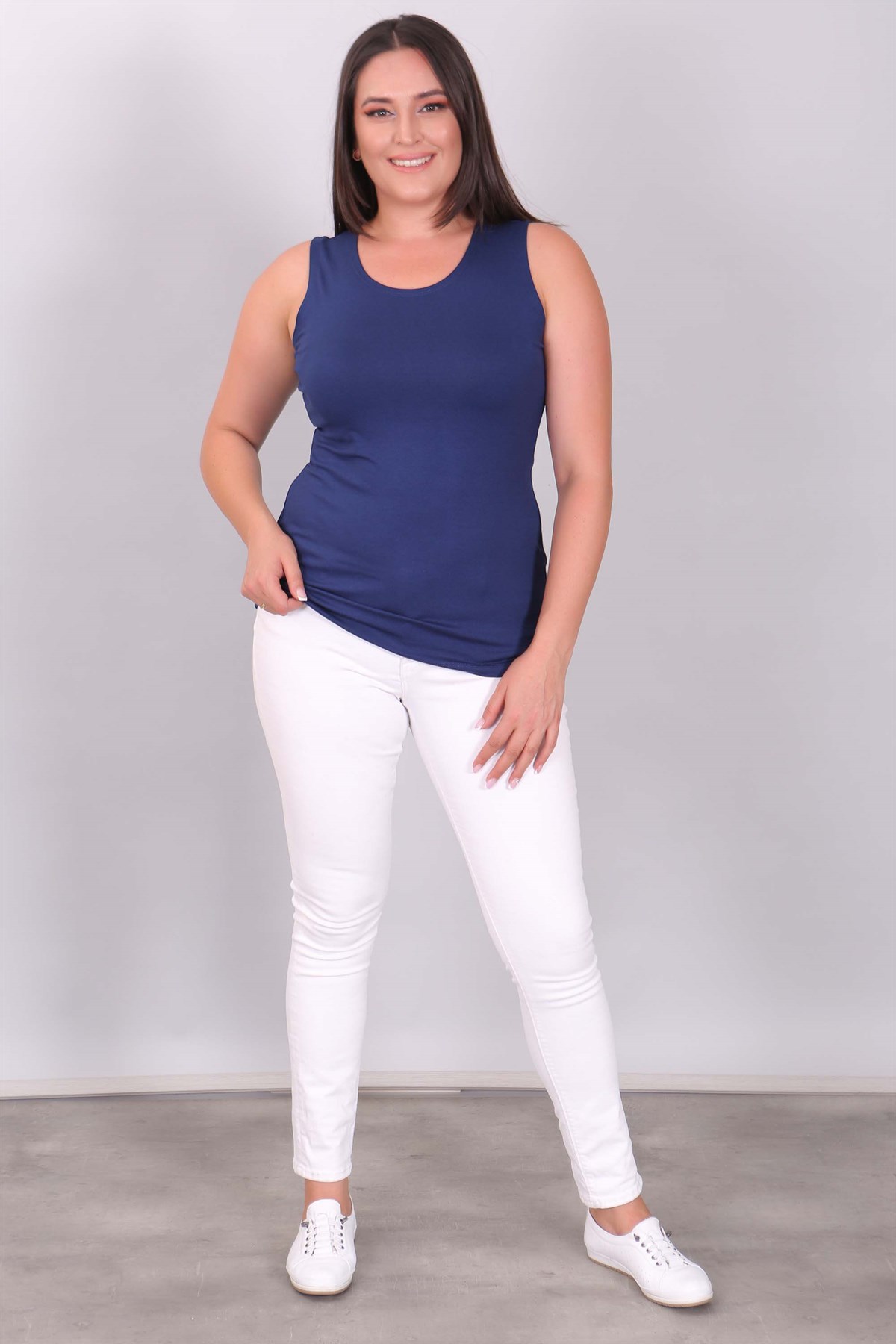 Geniş Askılı Basıc İndigo Bluz