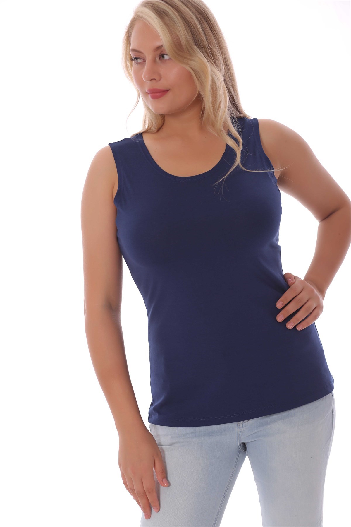 Geniş Askılı Basic İndigo Bluz