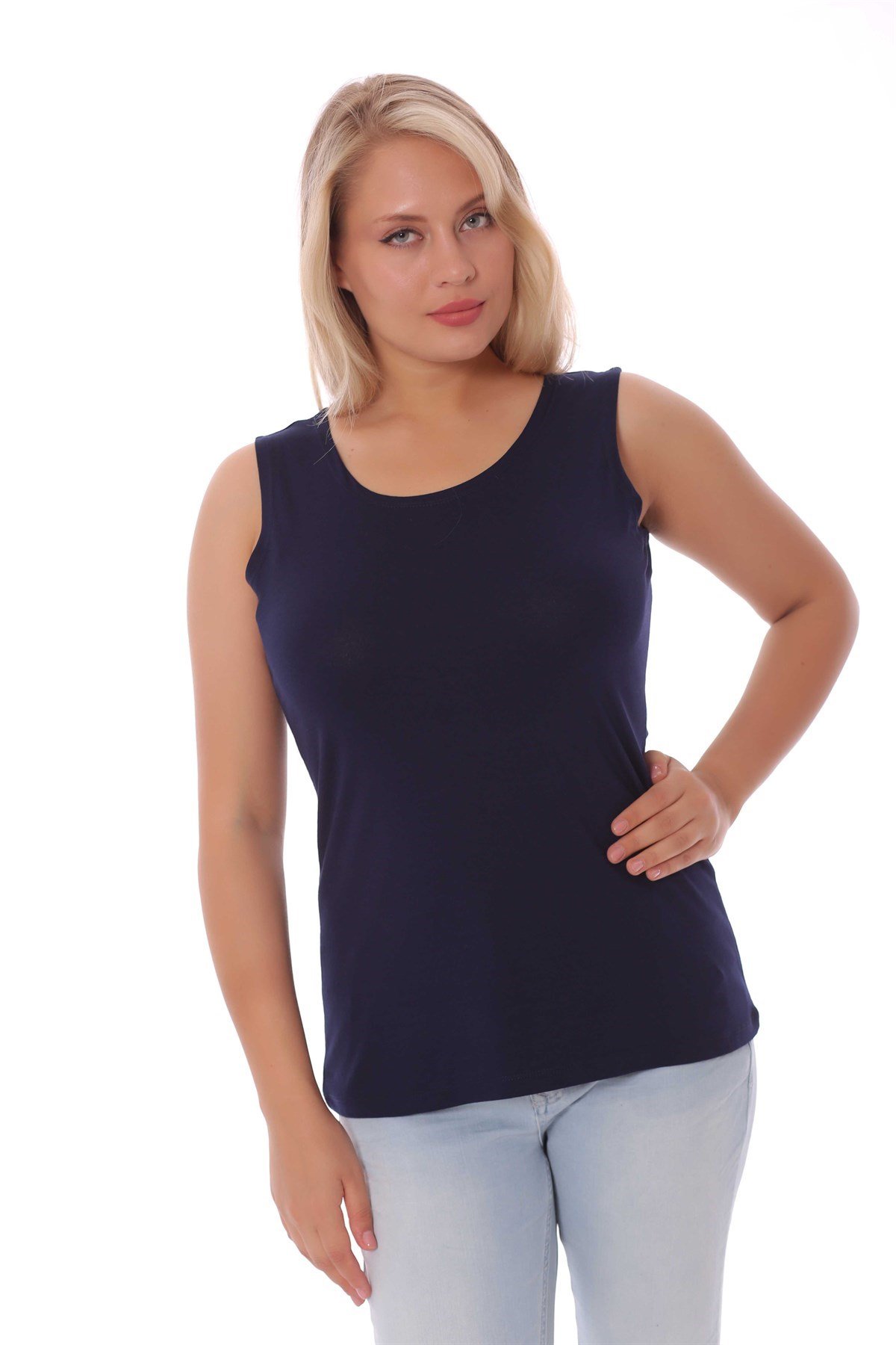 Geniş Askılı Basic Lacivert Bluz 