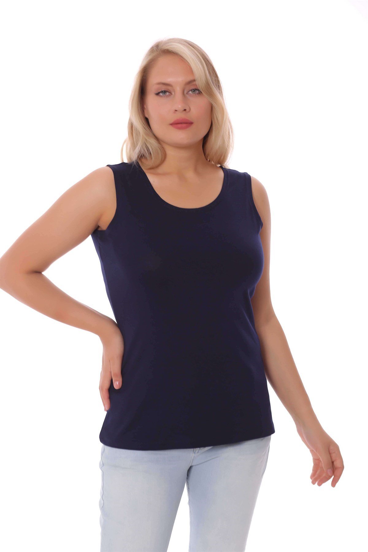 Geniş Askılı Basic Lacivert Bluz 