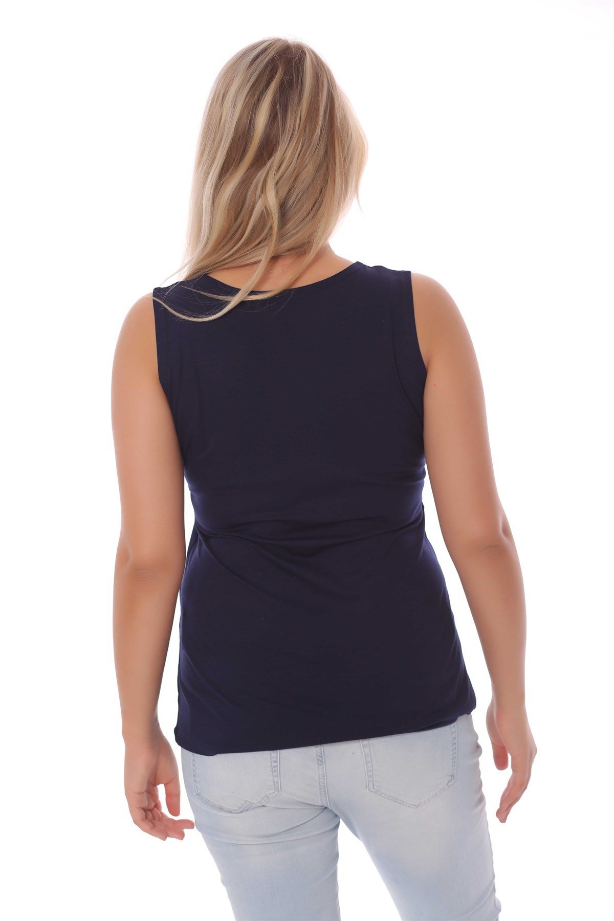 Geniş Askılı Basic Lacivert Bluz 