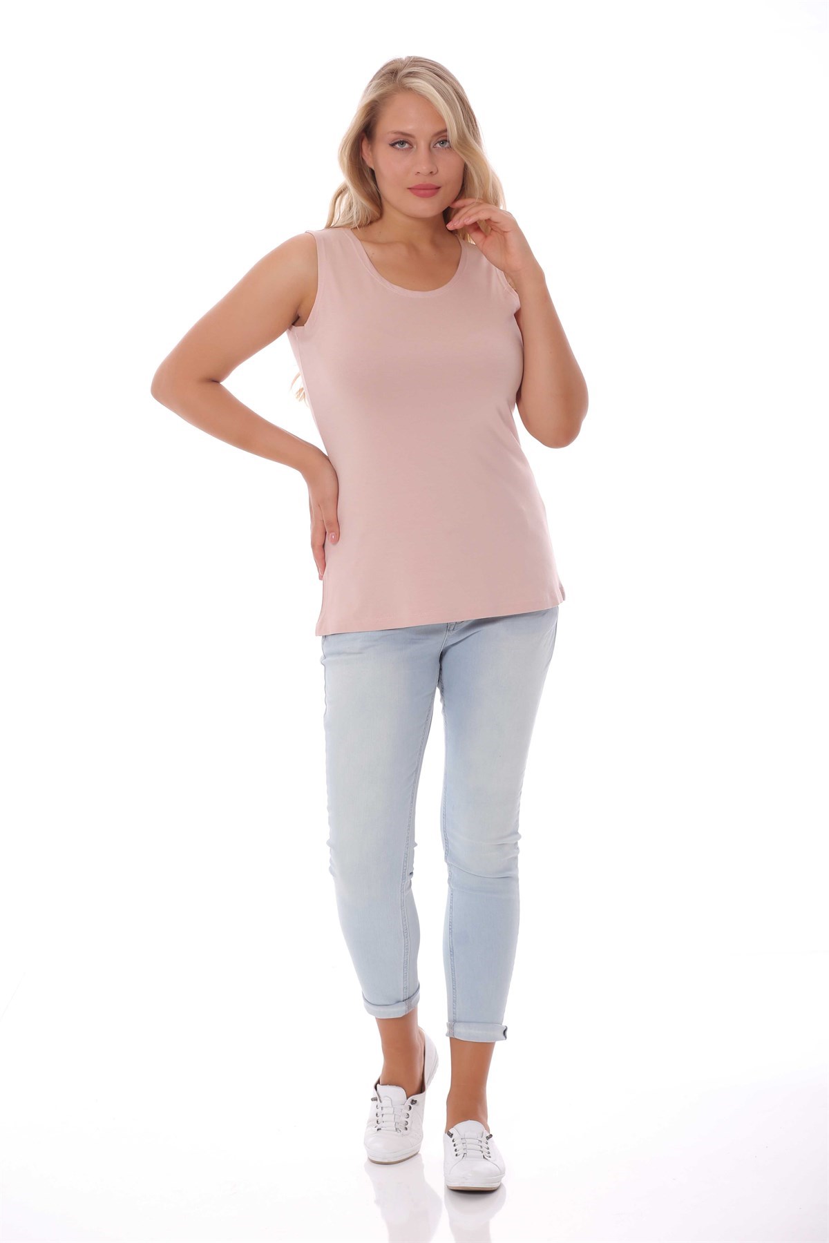 Geniş Askılı Basic Pudra Bluz
