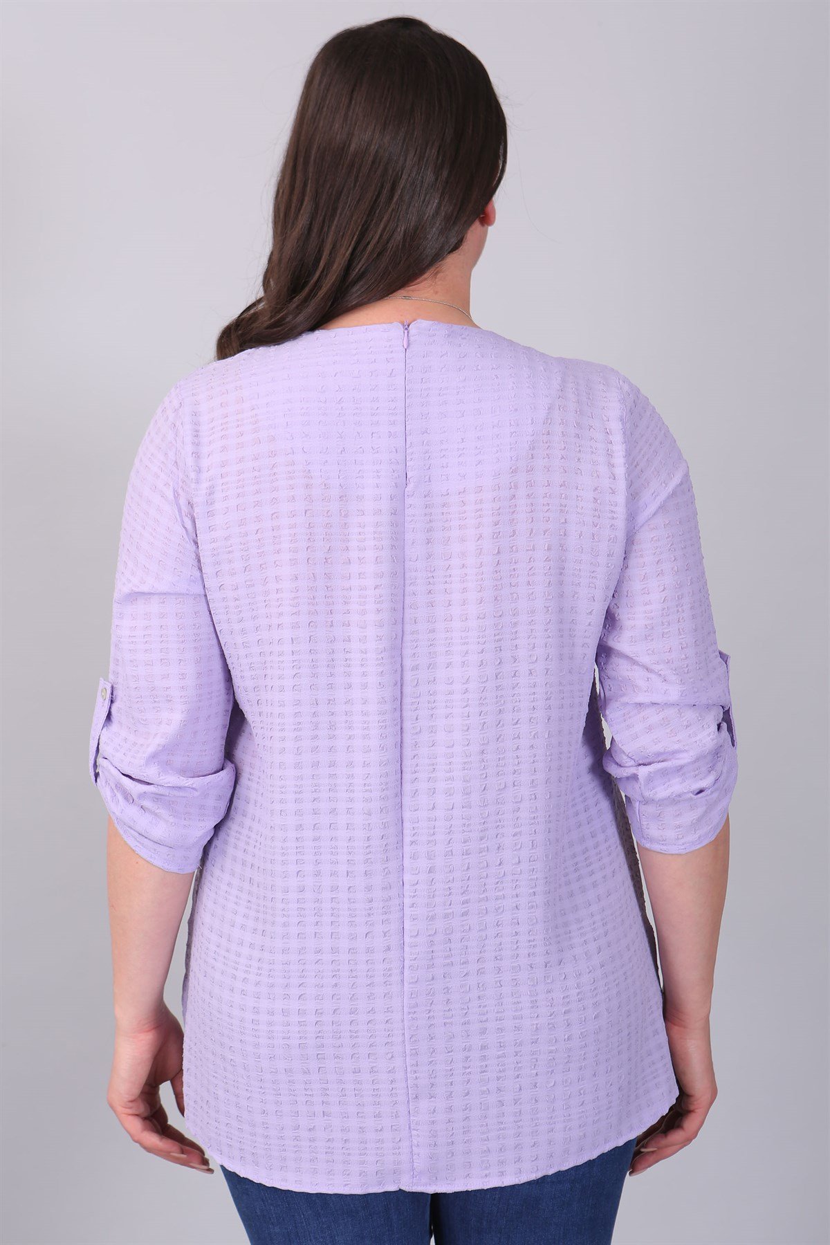 Gofre Desen Yırtmaçlı Lila Tunik