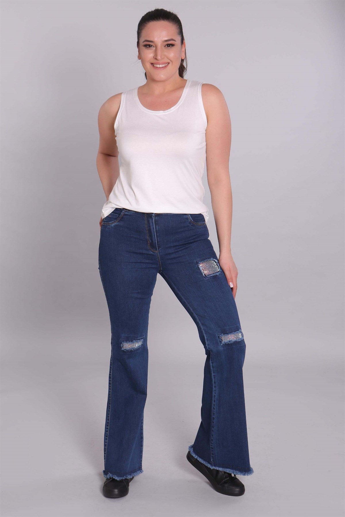 İspanyol Paça Mavi Denim Pantolon