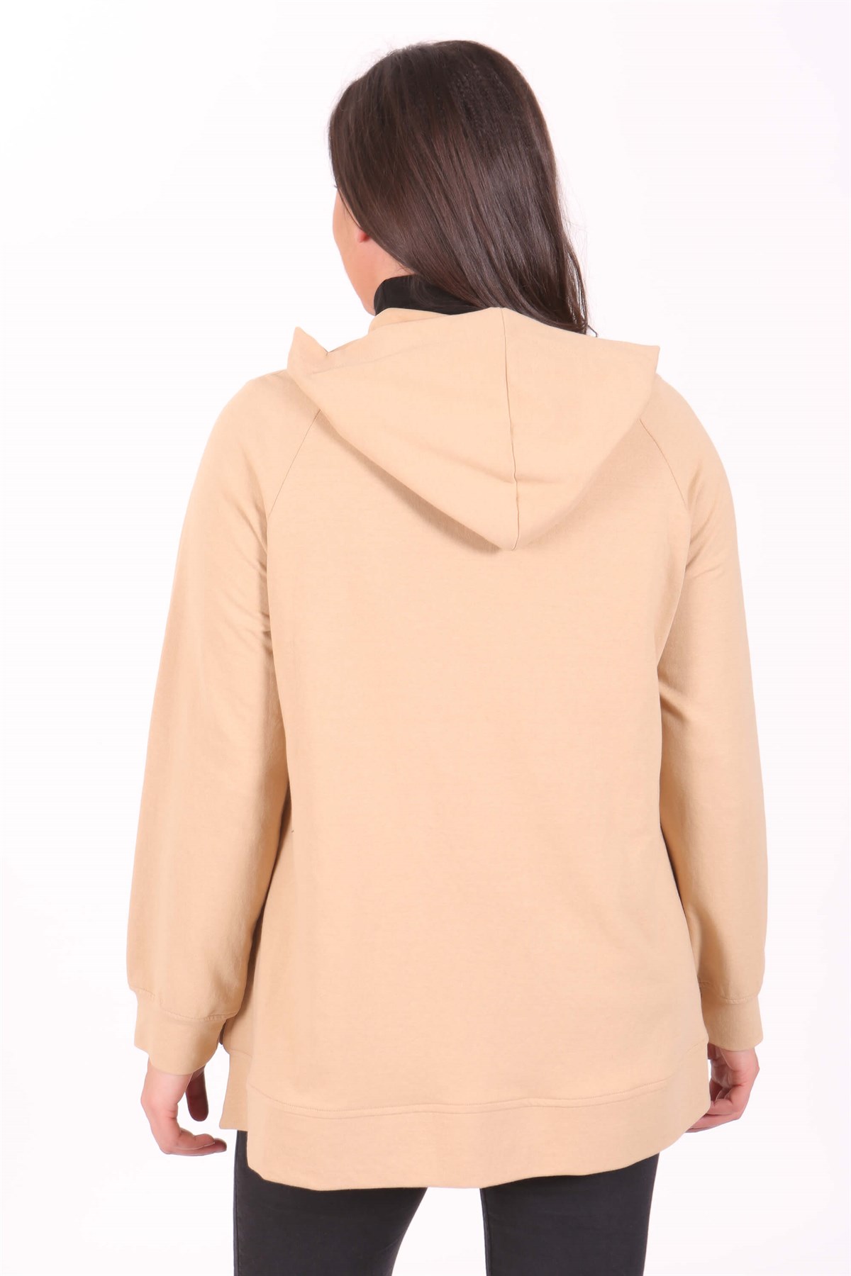 Kapüşonlu Cepli Bej Sweat