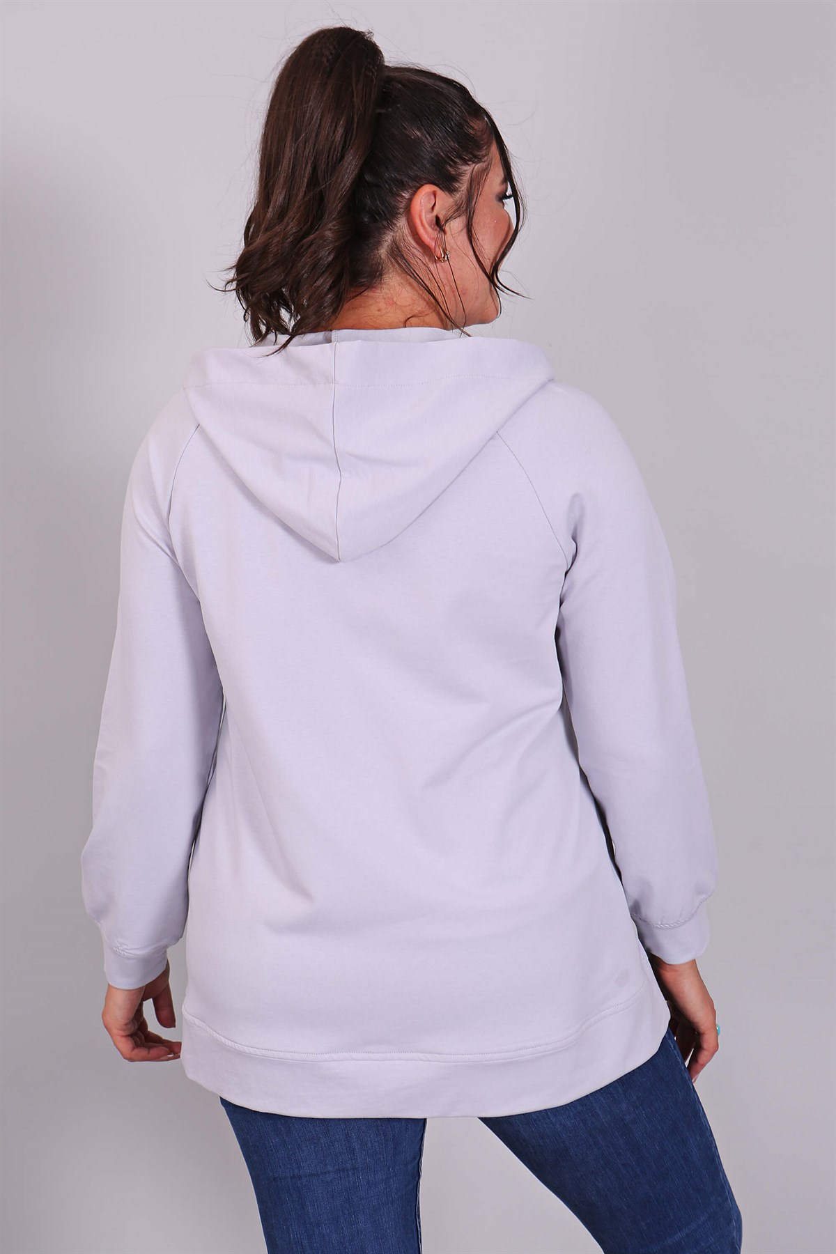 Kapüşonlu Cepli Mavi Sweat