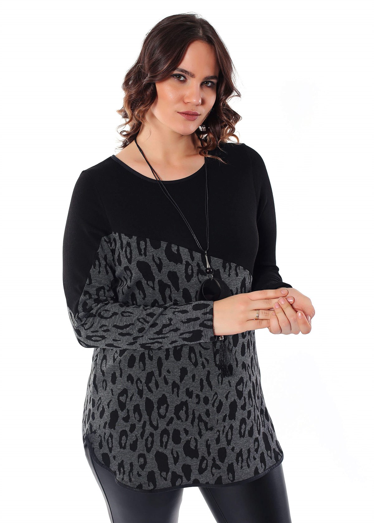 Leopar Asimetrik Antrasit  Bluz
