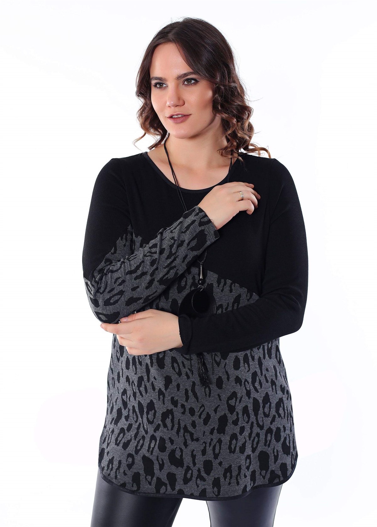 Leopar Asimetrik Antrasit  Bluz
