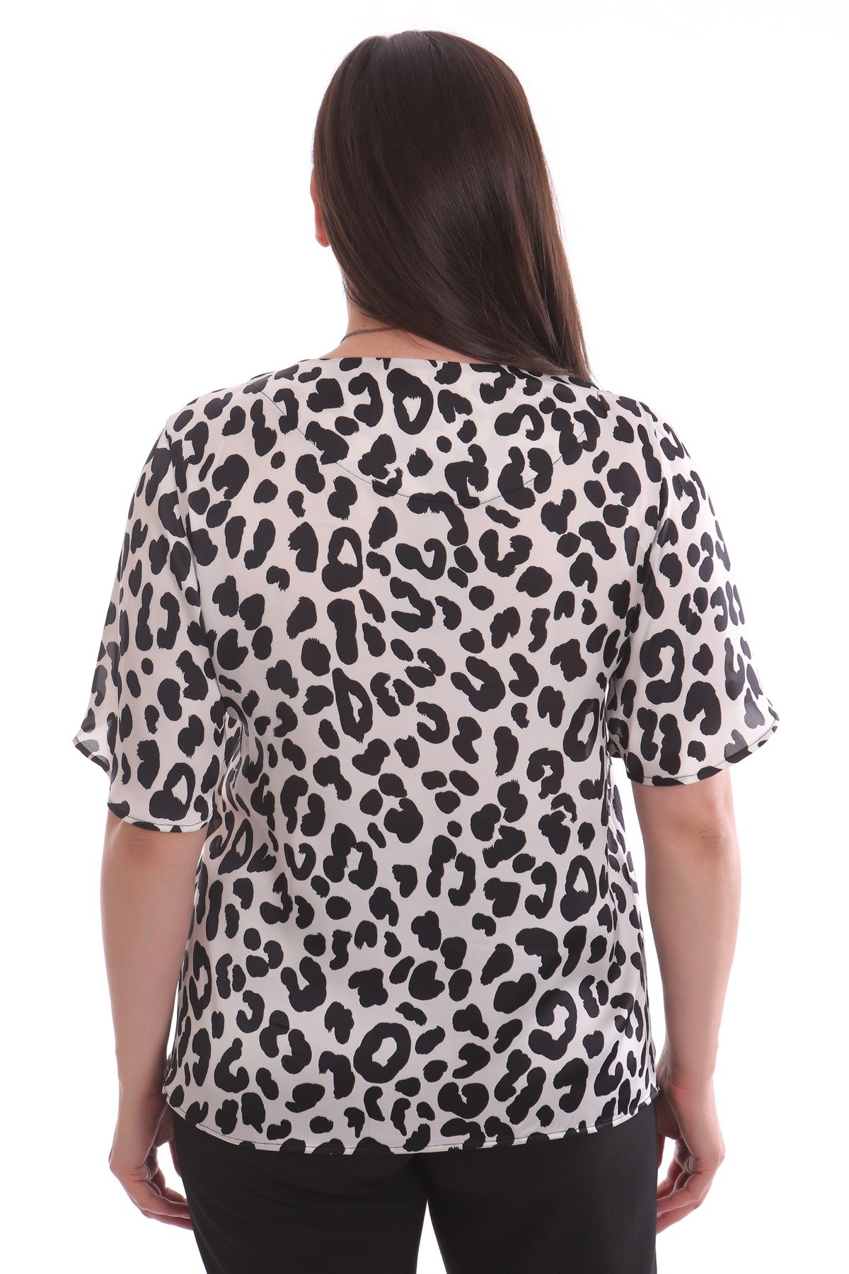 Leopar Desenli Saten Ekru Bluz